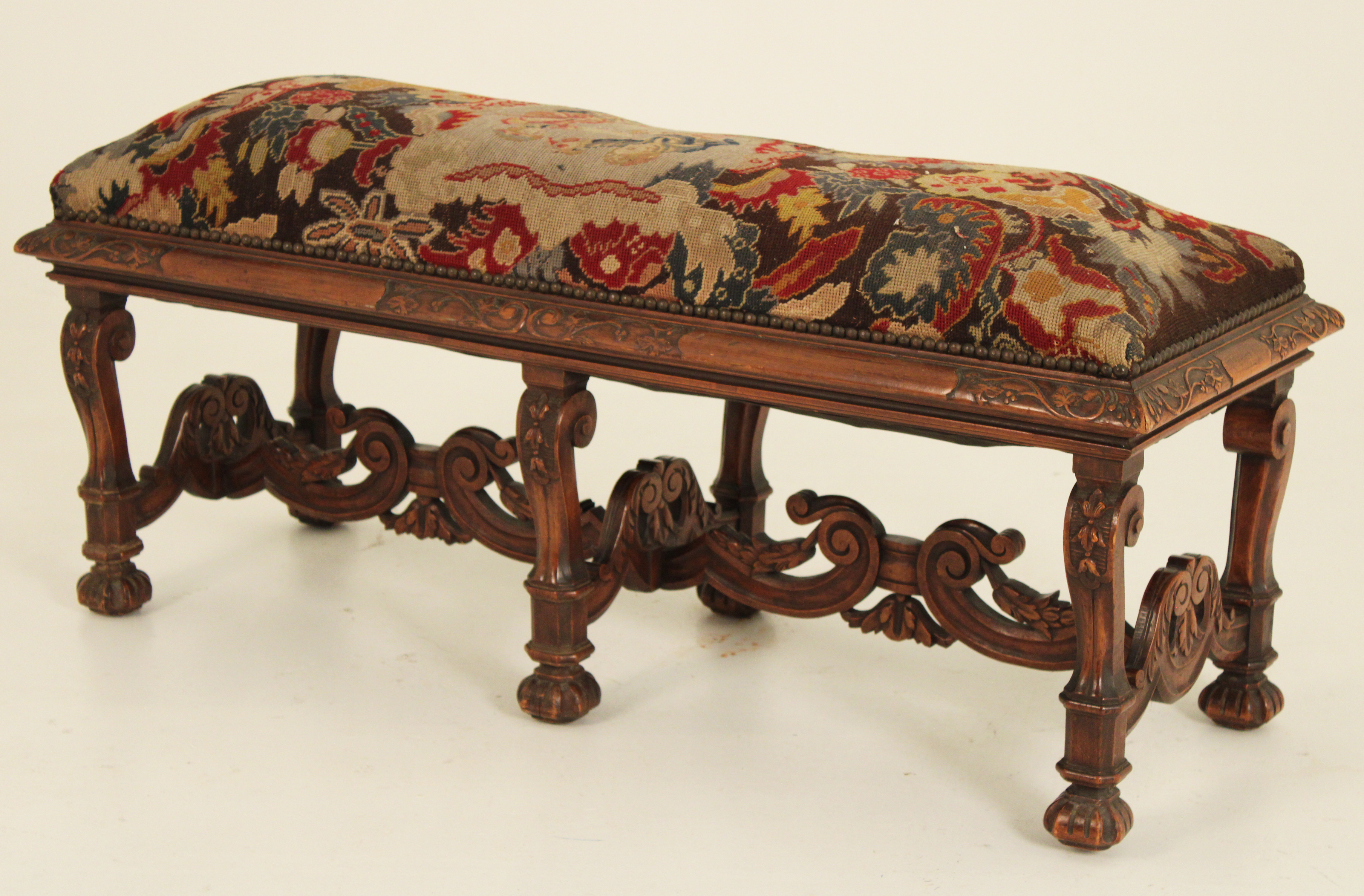 WILLIAM AND MARY STYLE WALNUT BENCH