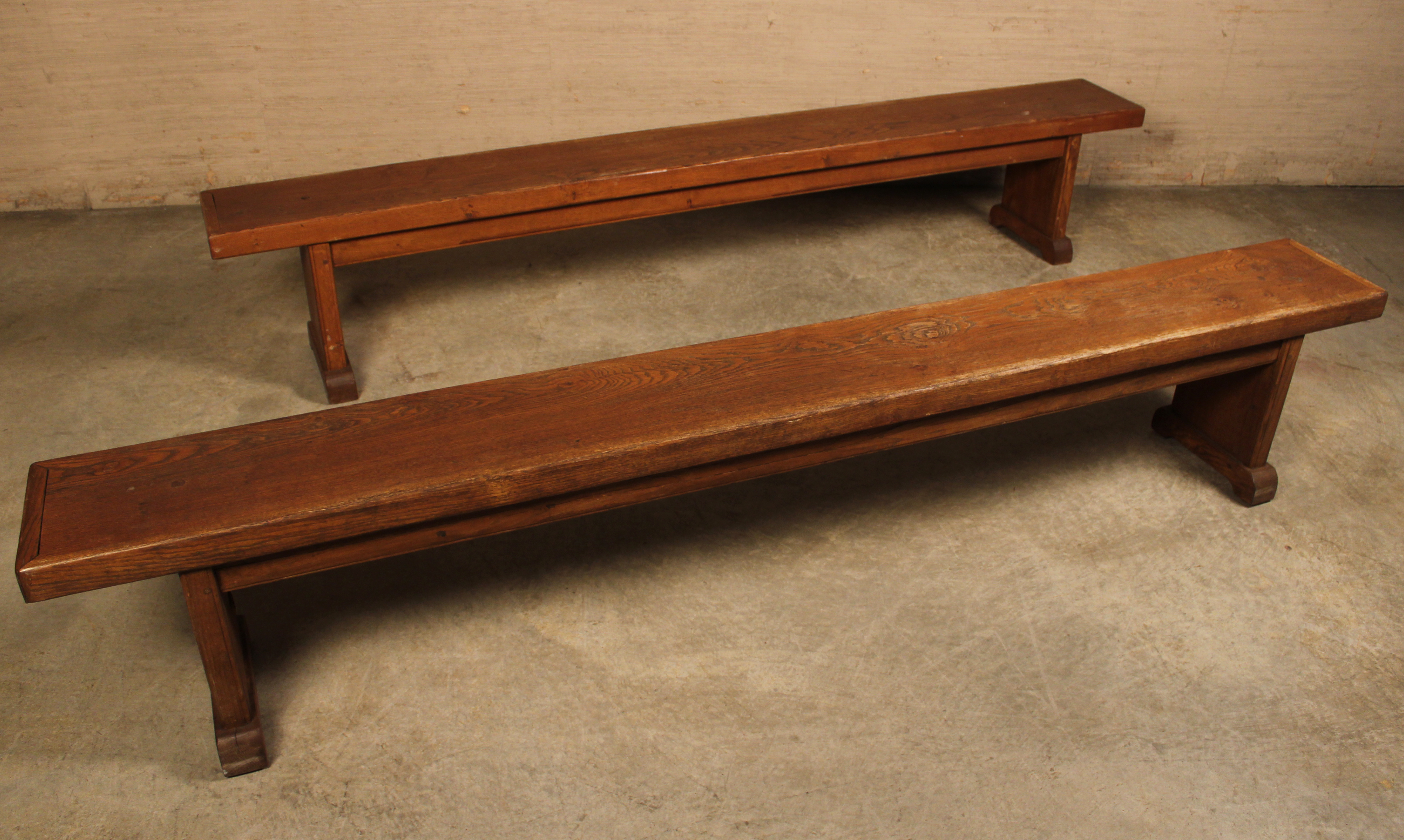 PR OF FRENCH SOLID OAK BENCHES 35f380