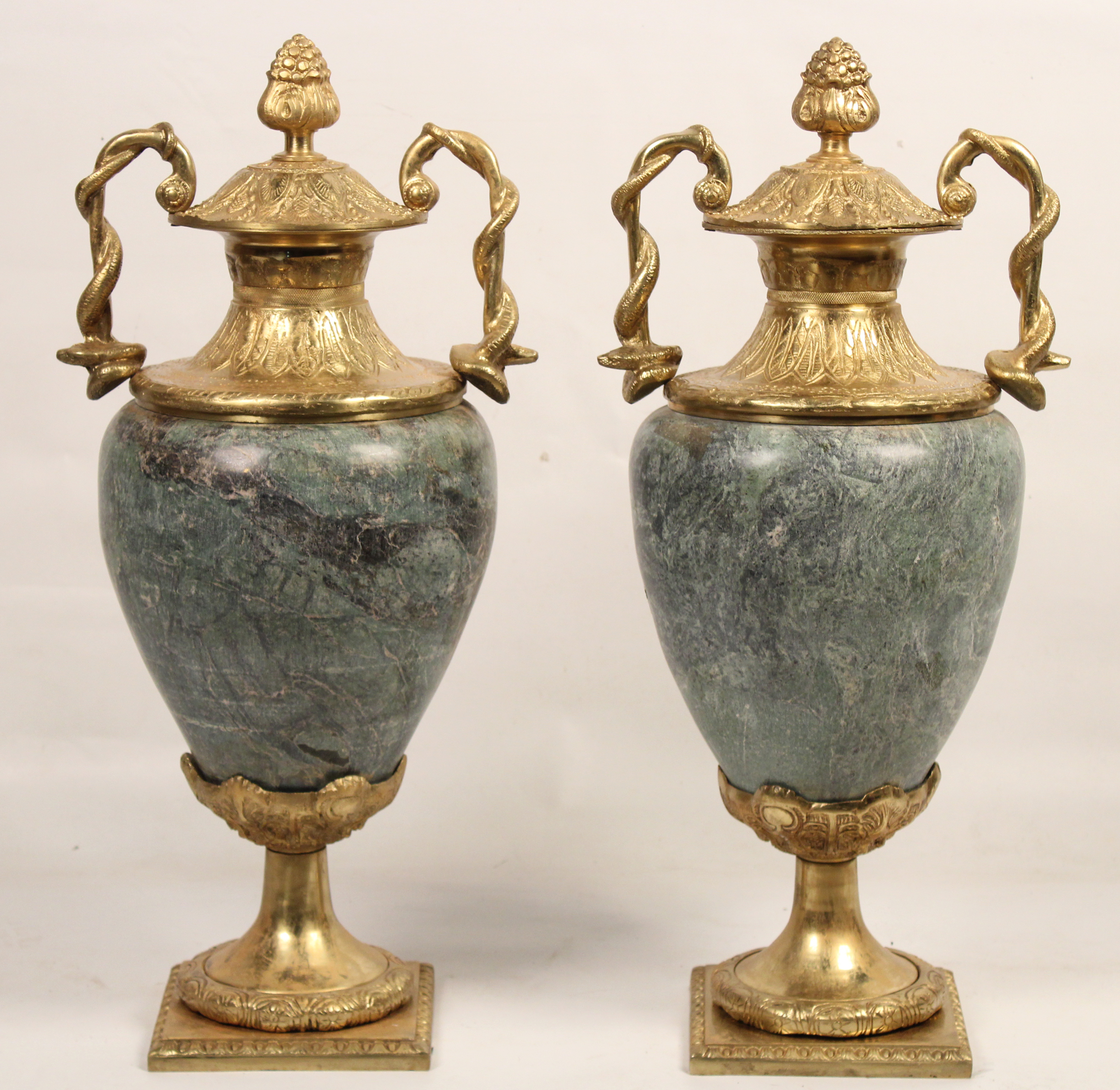 PR OF GRAND MARBLE URNS W SERPENT 35f3a2