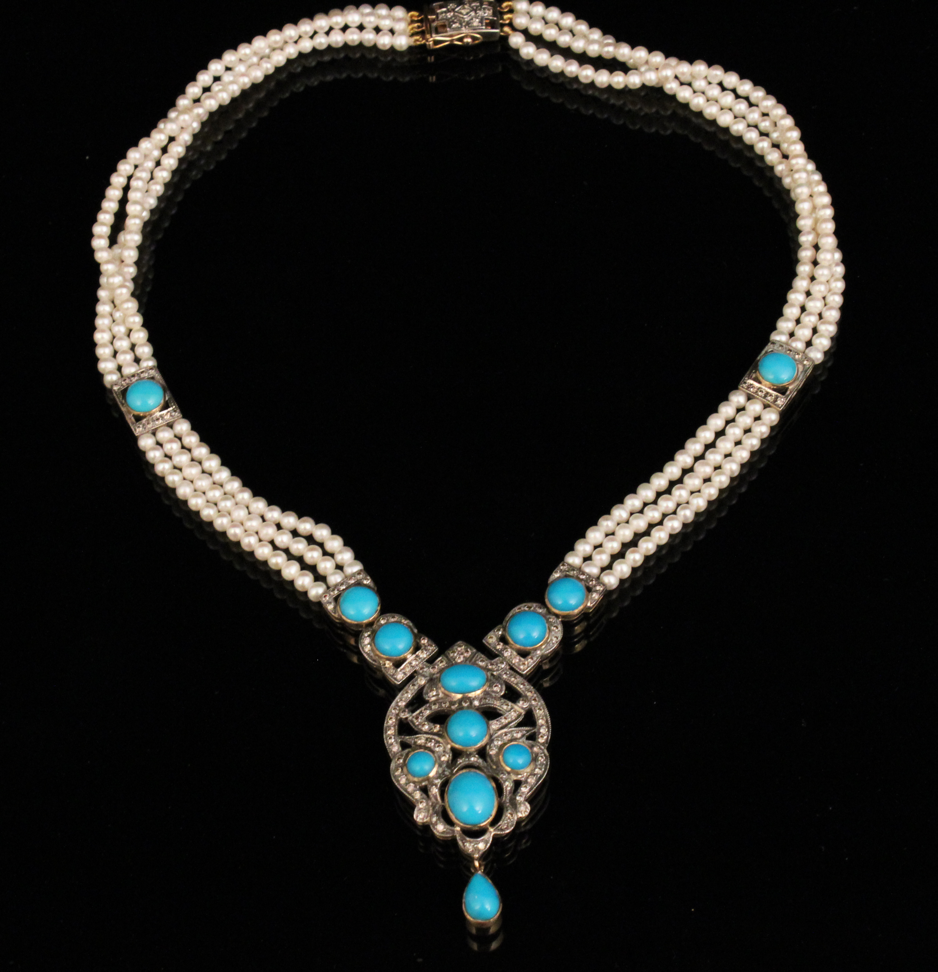 18K DIAMOND TURQUOISE AND PEARL 35f3c1