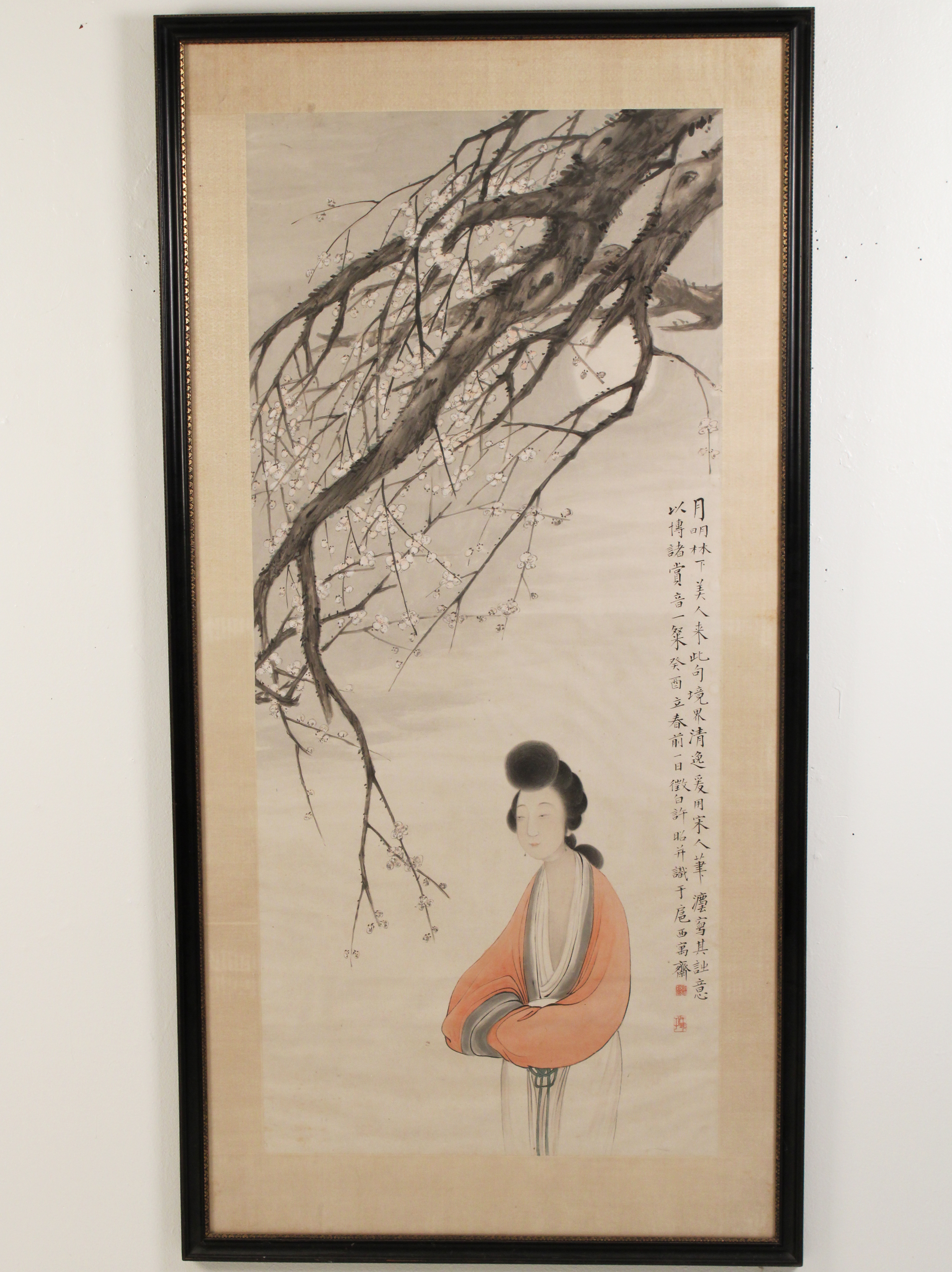 LARGE FRAMED JAPANESE PAINTING