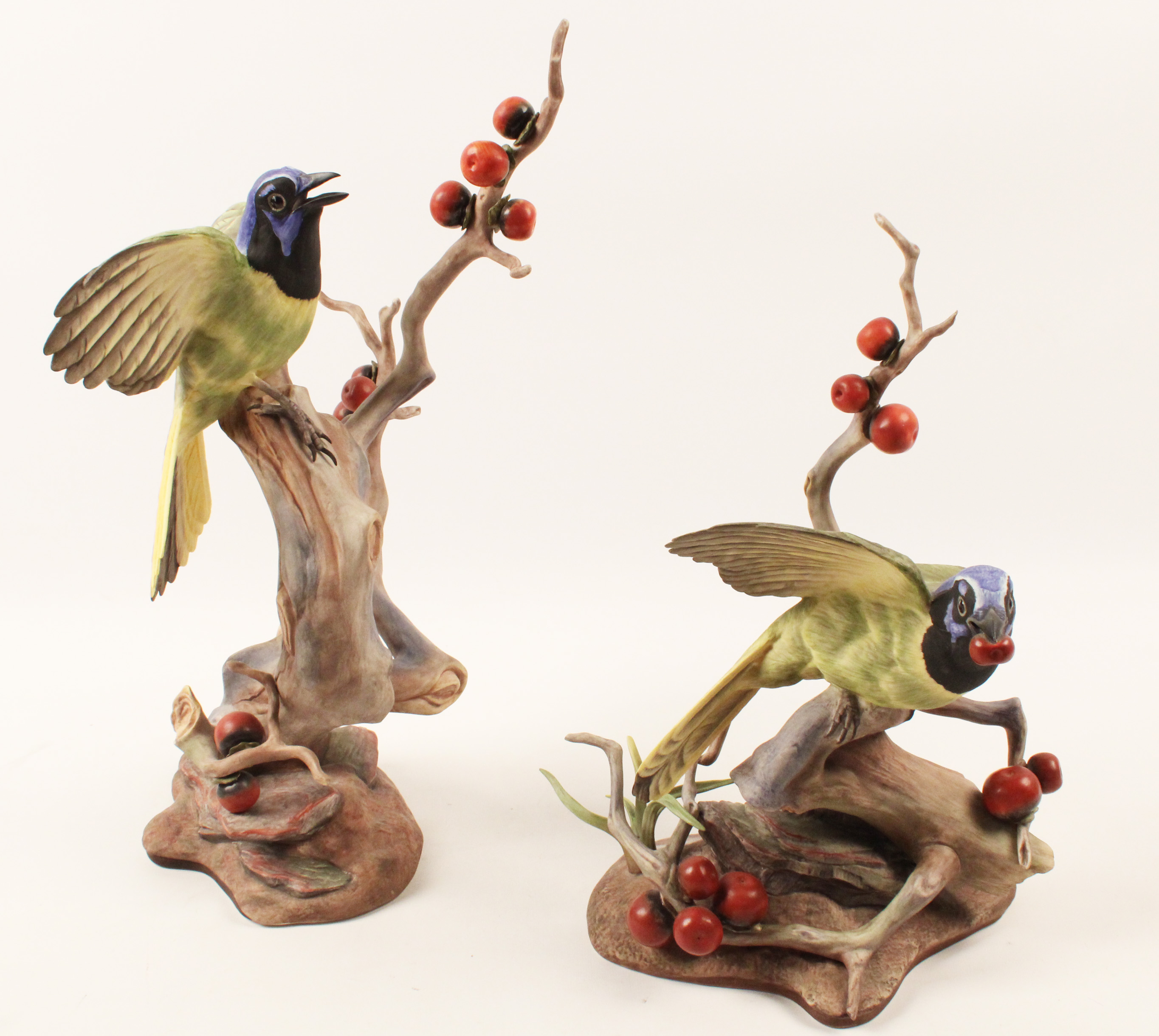 PR OF GREEN JAYS PORCELAIN BIRD MODELS