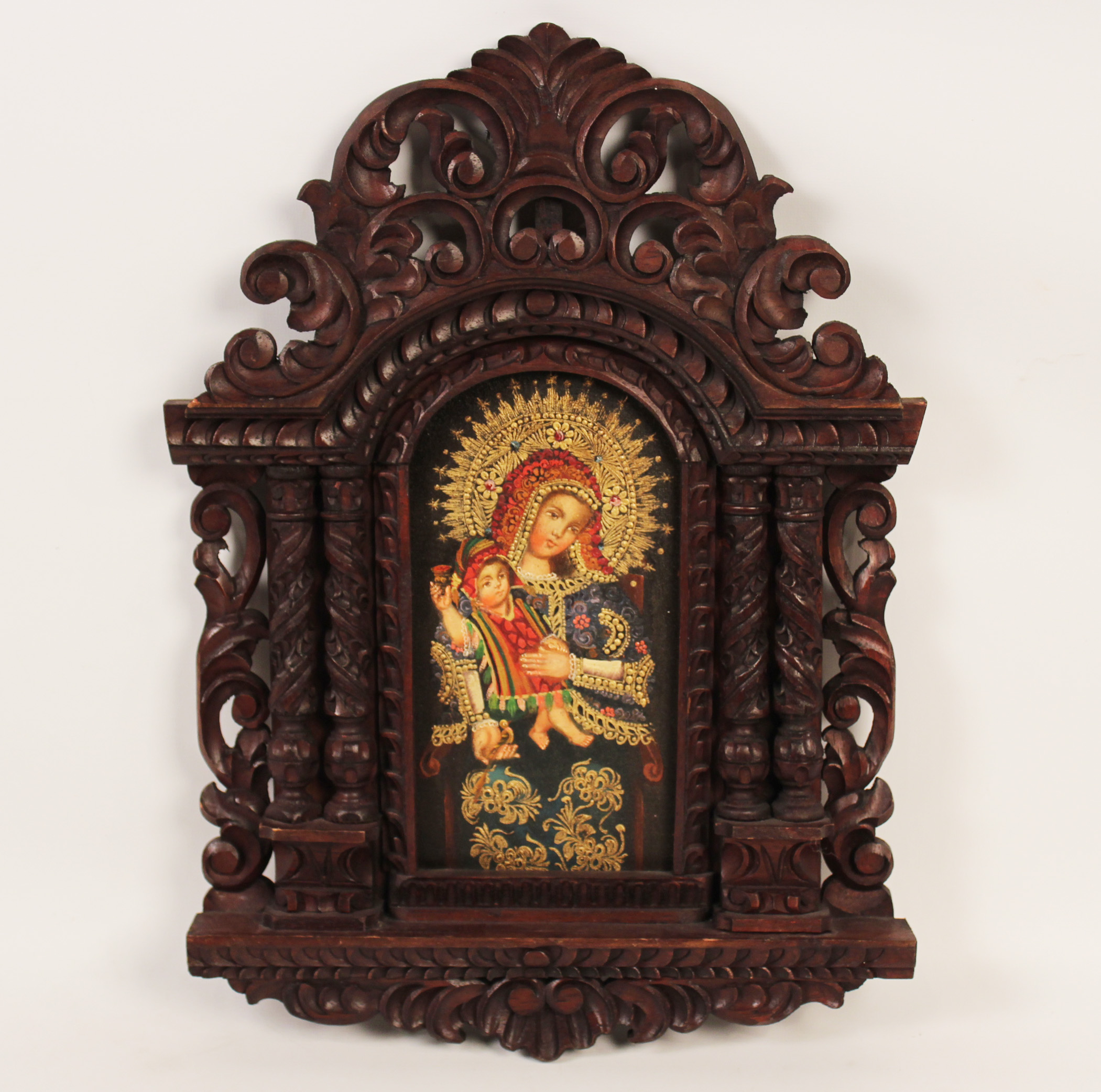 CARVED WALNUT TABERNACLE WITH PAINTING