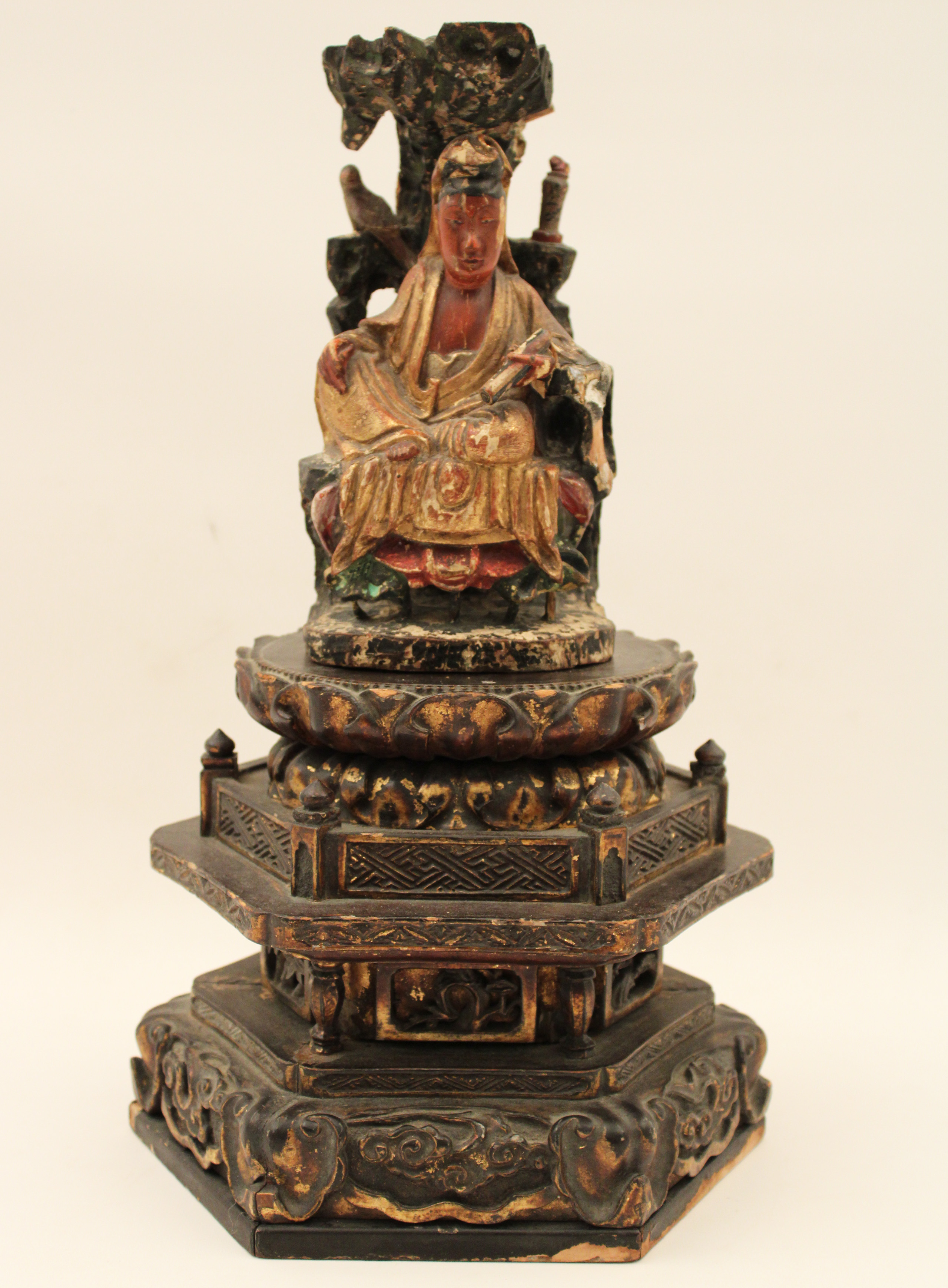 POLYCHROME ASIAN CARVED WOOD SEATED 35f58f