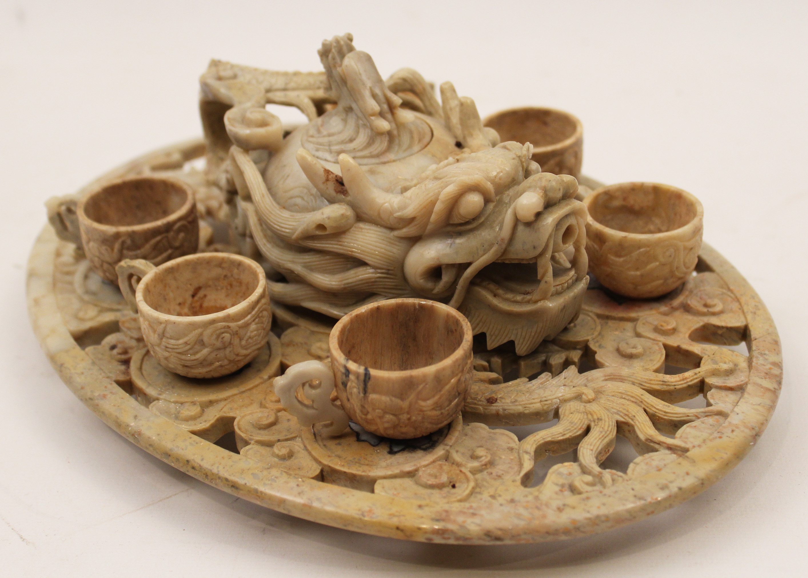 8 PC. ORIENTAL CARVED SOAPSTONE