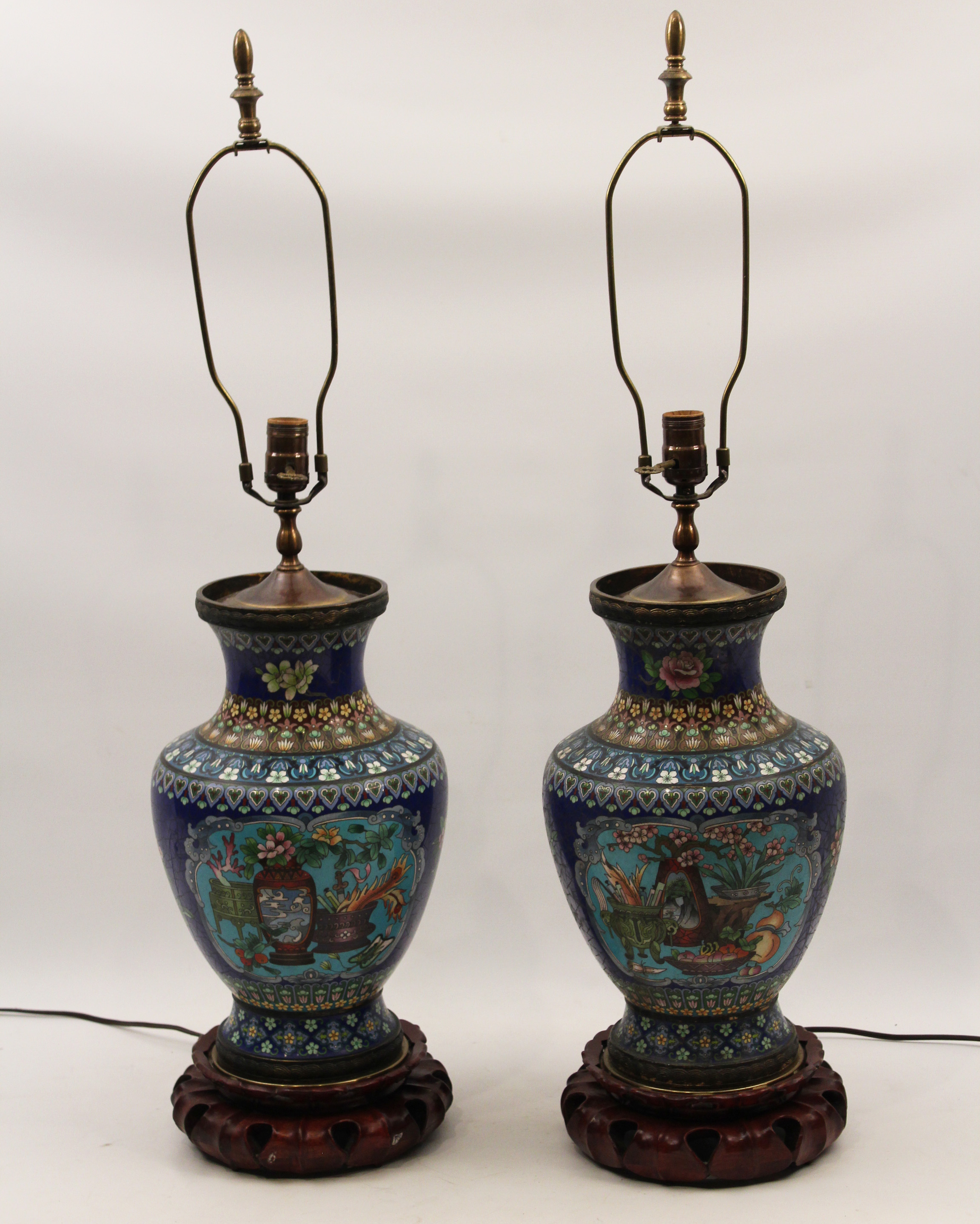 PR OF COBALT ENAMELED CLOISONNE