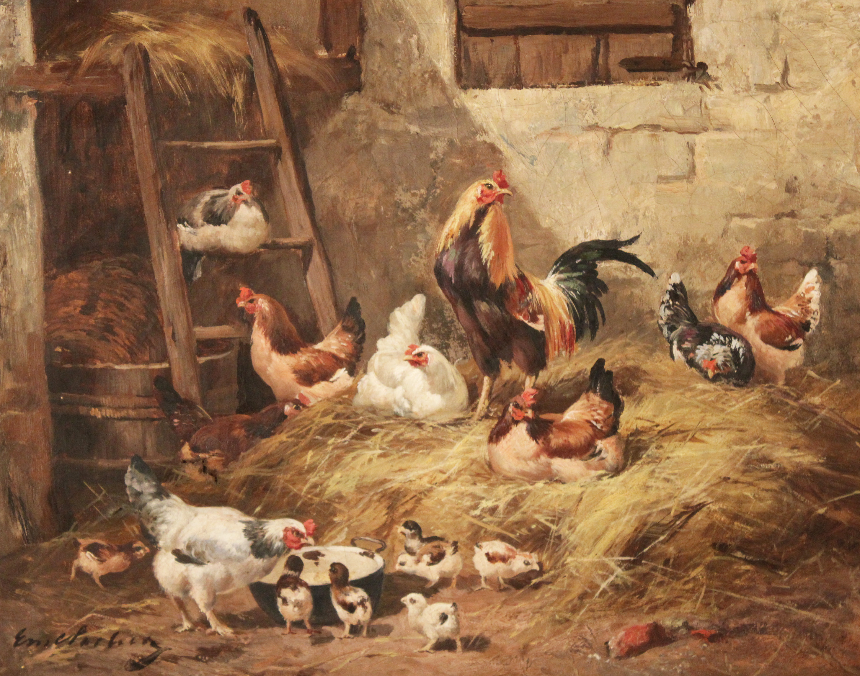 SIGNED 19TH C. EUROPEAN O/C BARNYARD