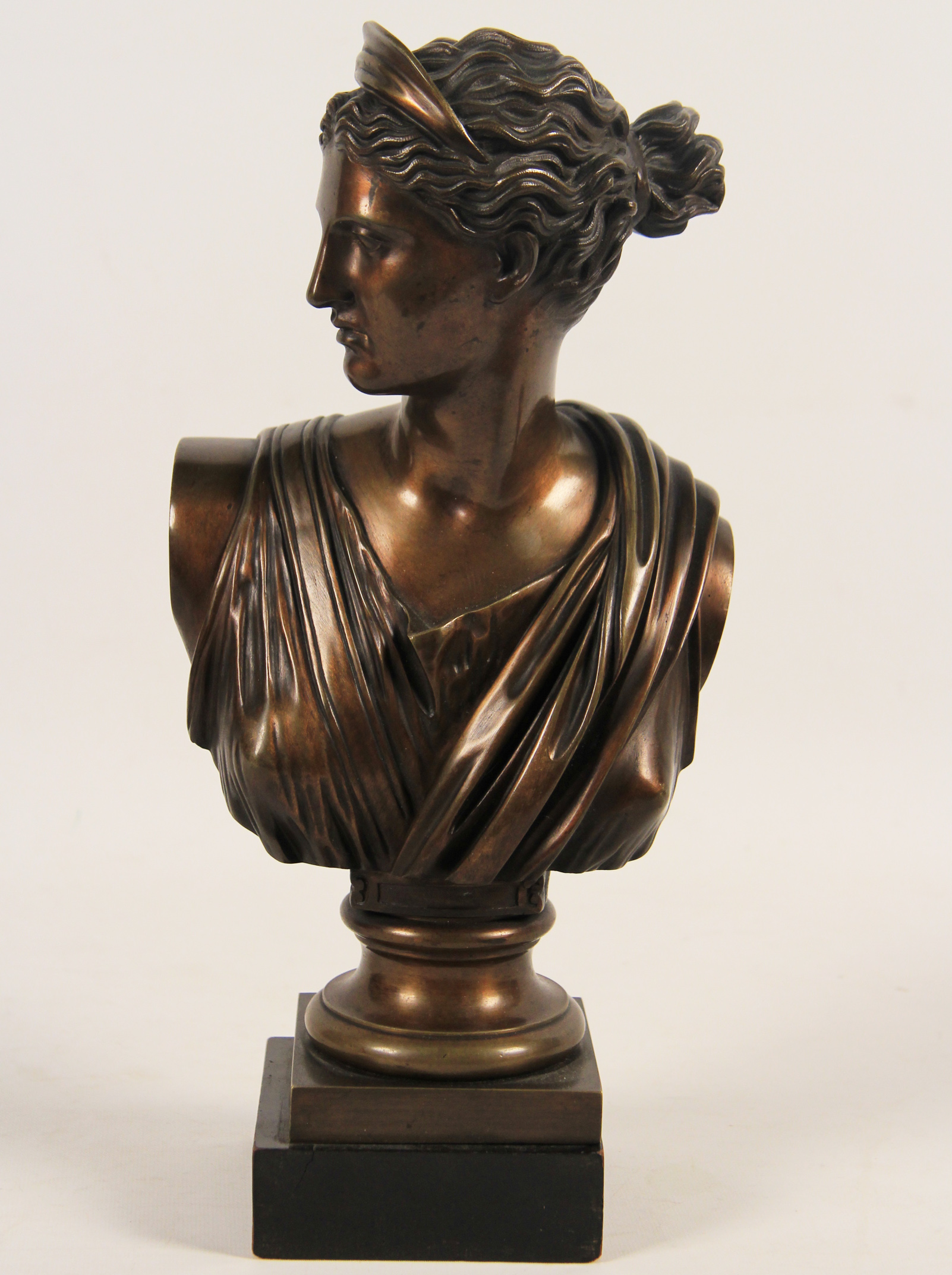 FRENCH BRONZE BUST OF DIANA SIGNED