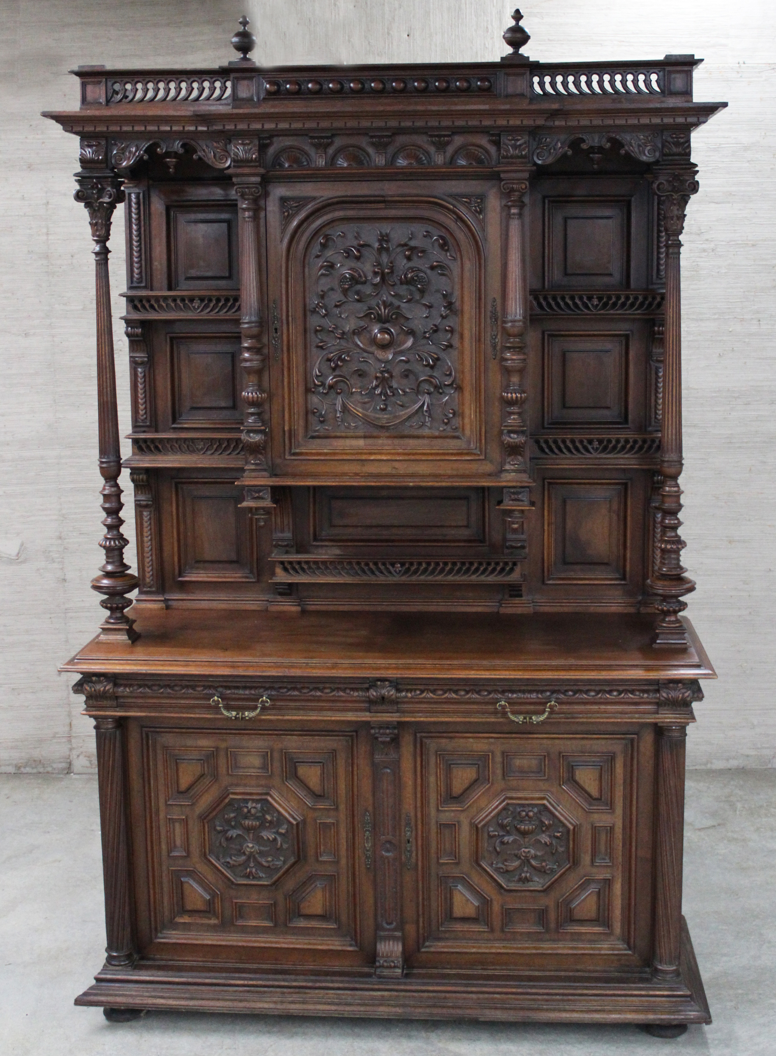 MASSIVE FRENCH CARVED WALNUT CABINET 35f5fd