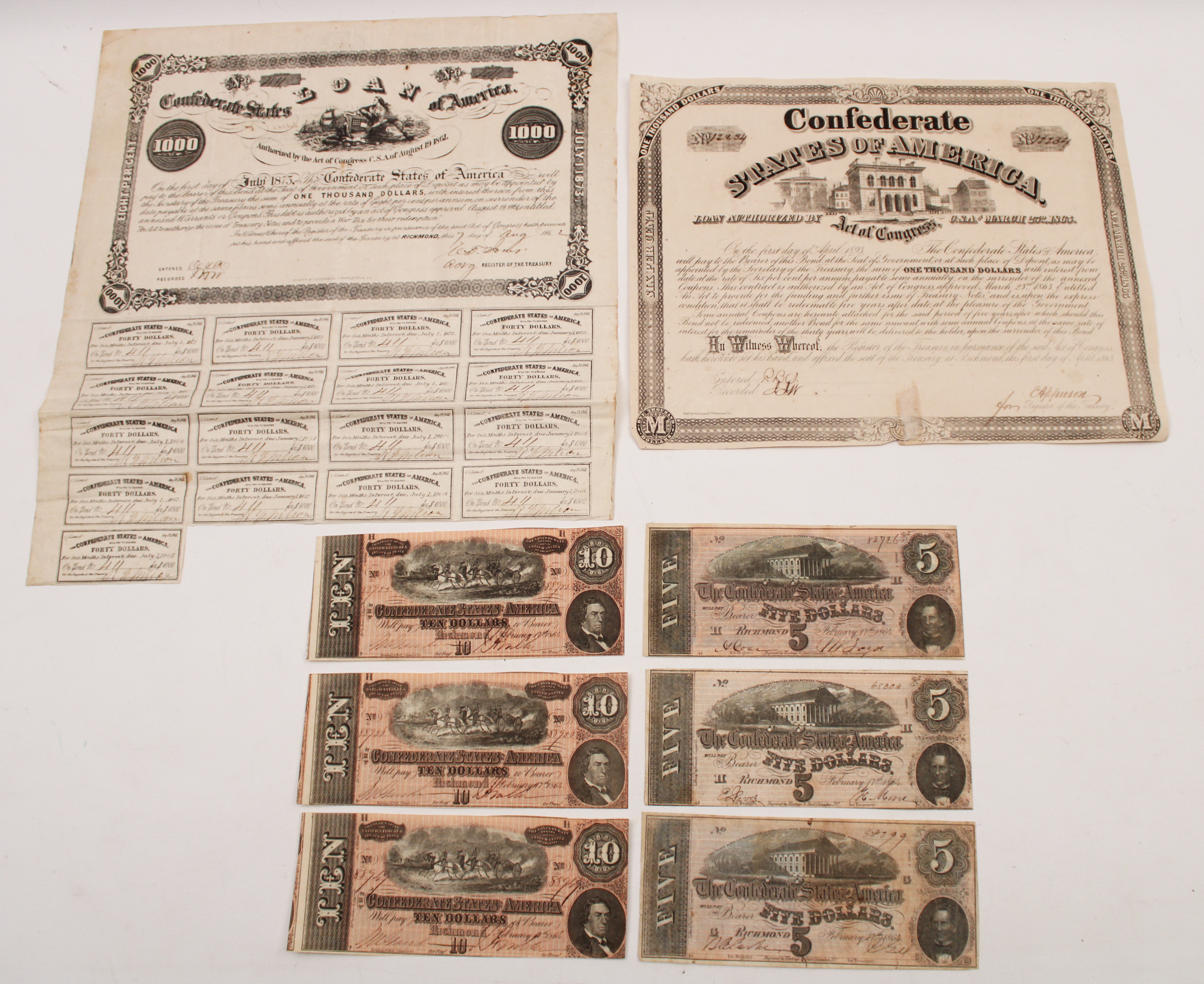 8 PC LOT OF CONFEDERATE PAPER 35f61e