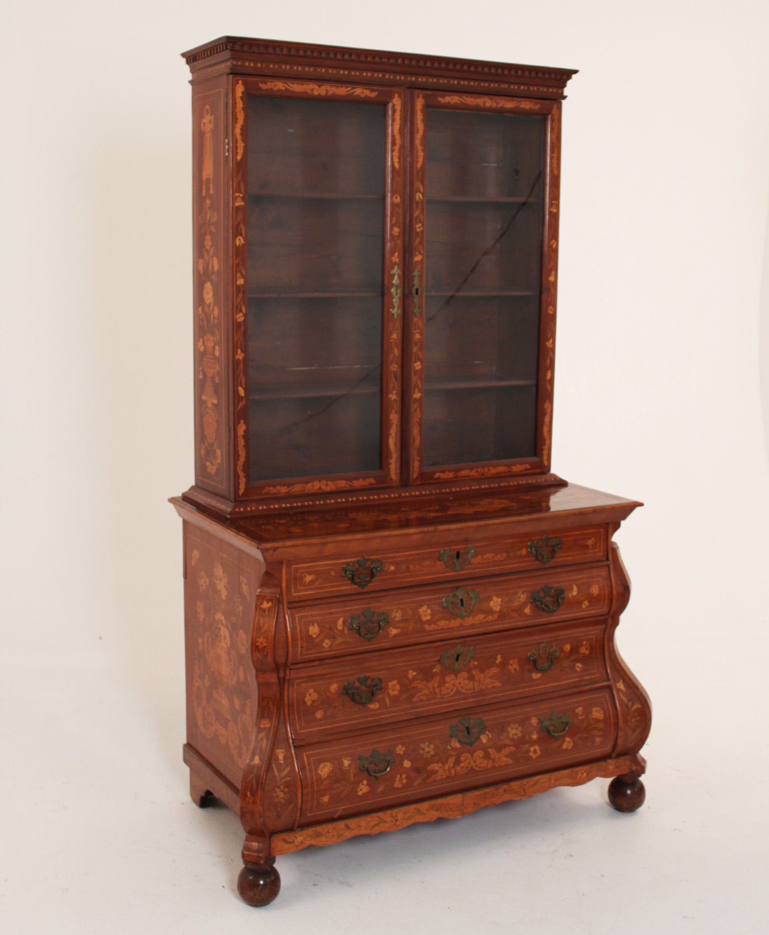 DUTCH MARQUETRY INLAID BOMBE SHAPED