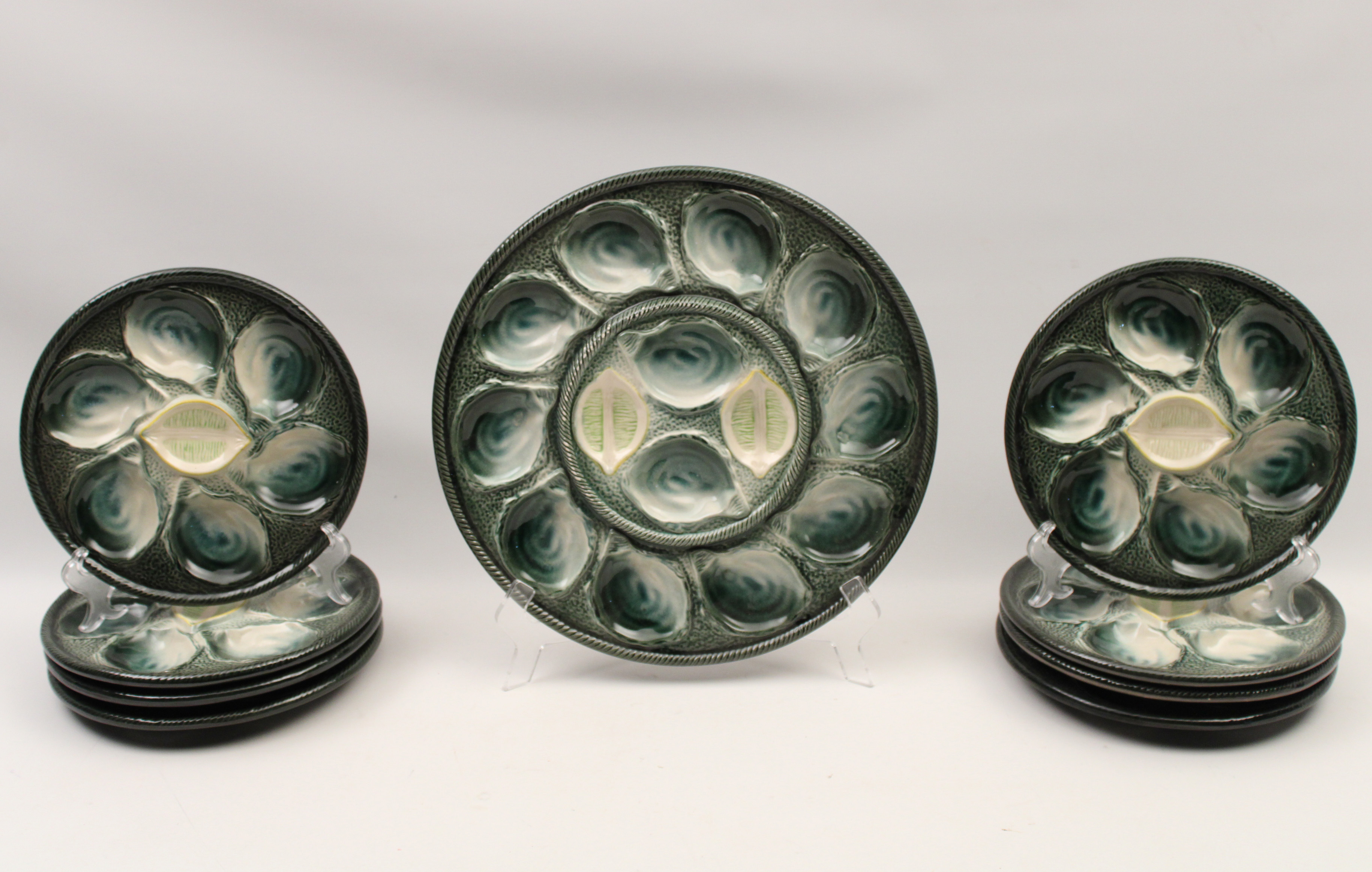 9 PC FRENCH FAIENCE OYSTER SERVICE 35f70a