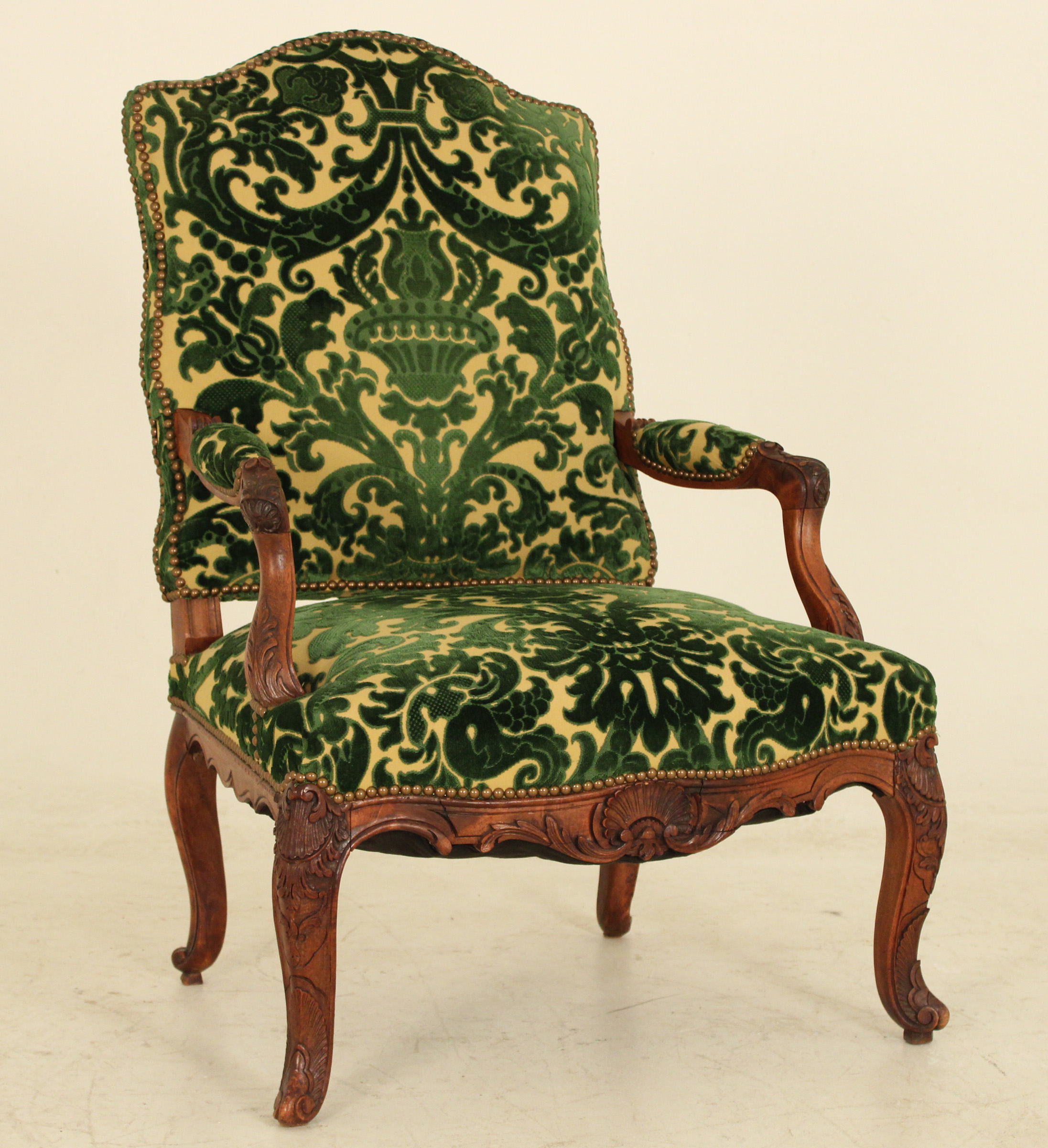 LOUIS XV CARVED WALNUT FAUTEUIL