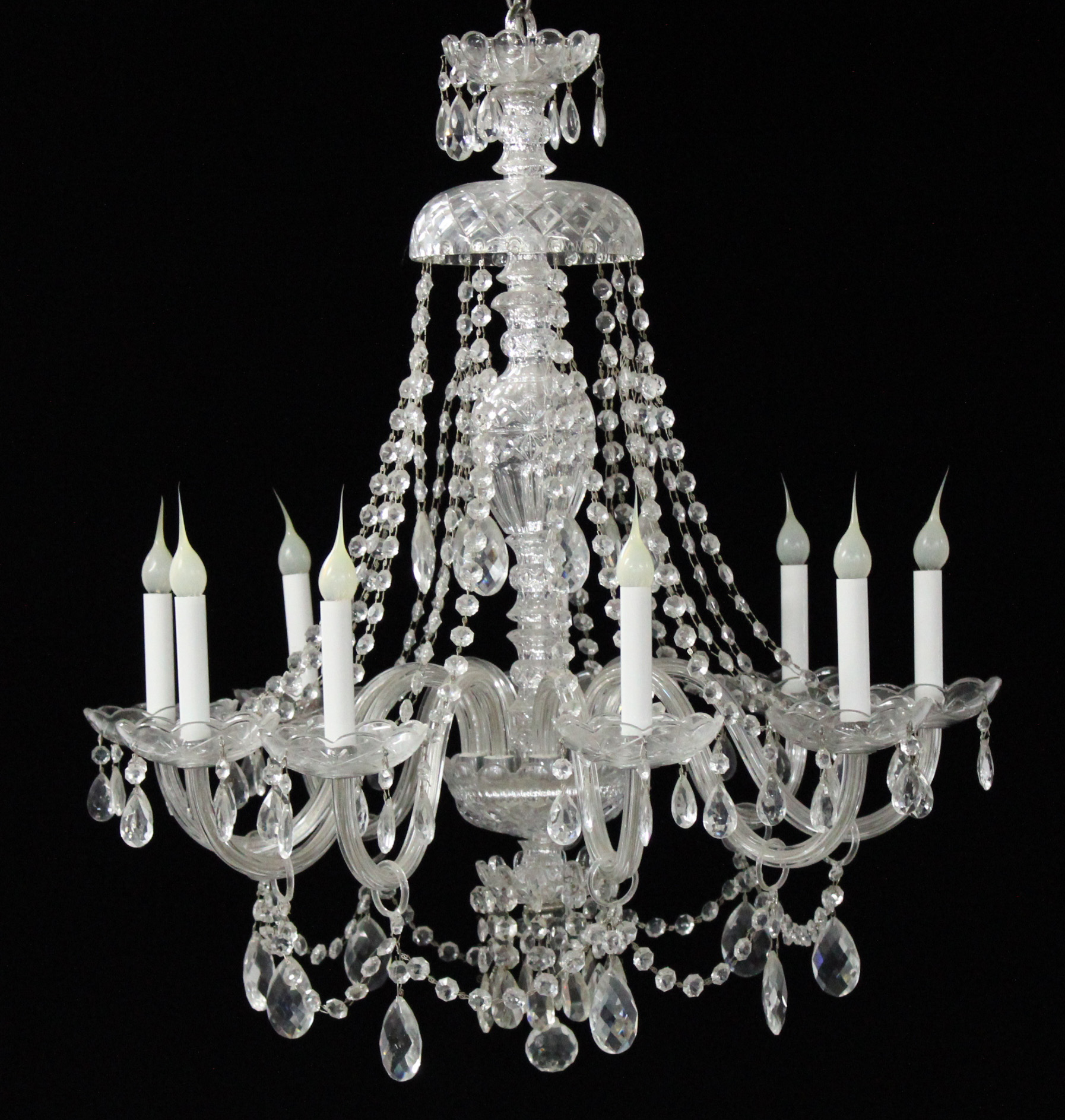 WATERFORD STYLE 9 LIGHT CUT GLASS CHANDELIER