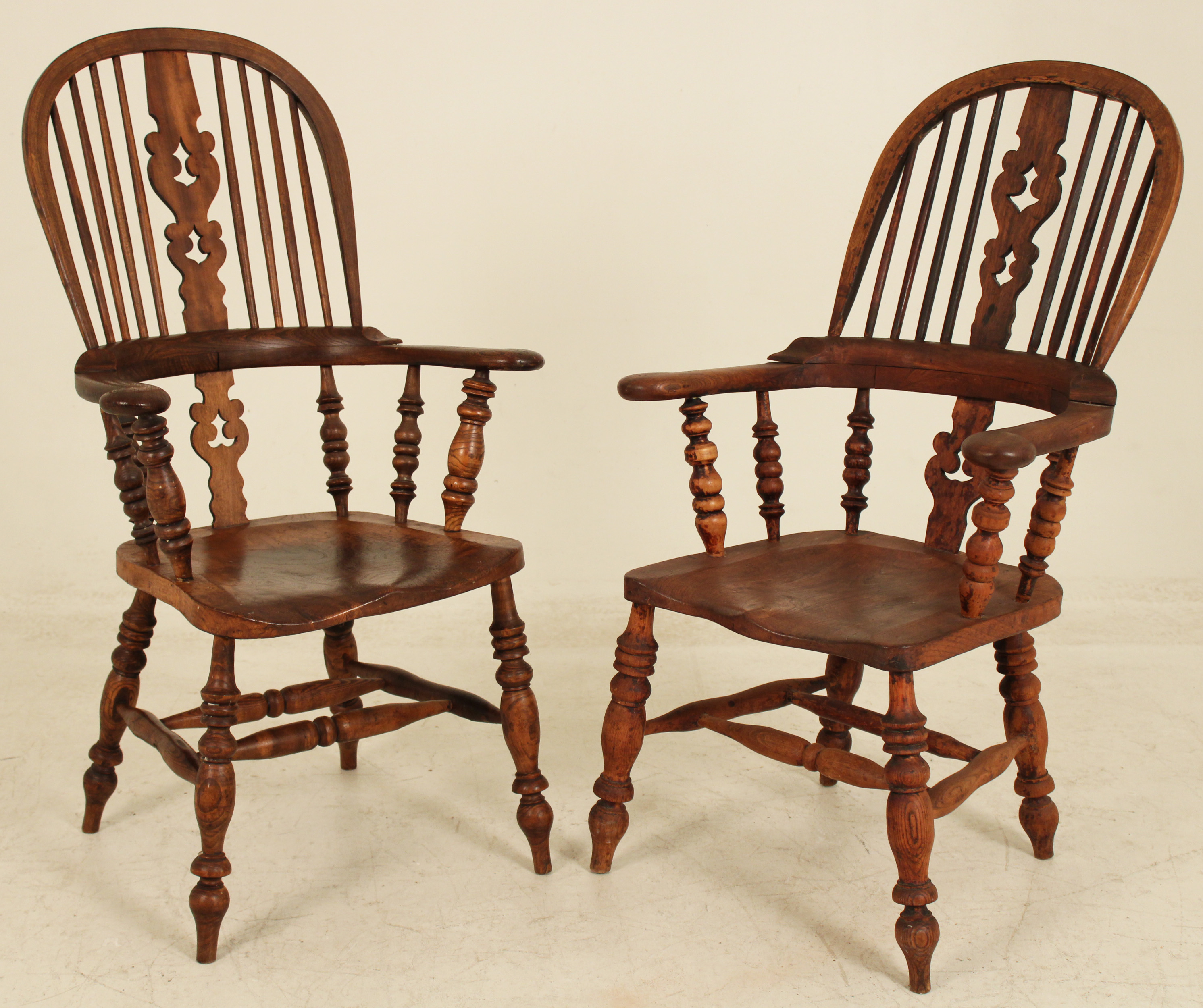 2 ENGLISH BROAD ARM WINDSOR CHAIRS