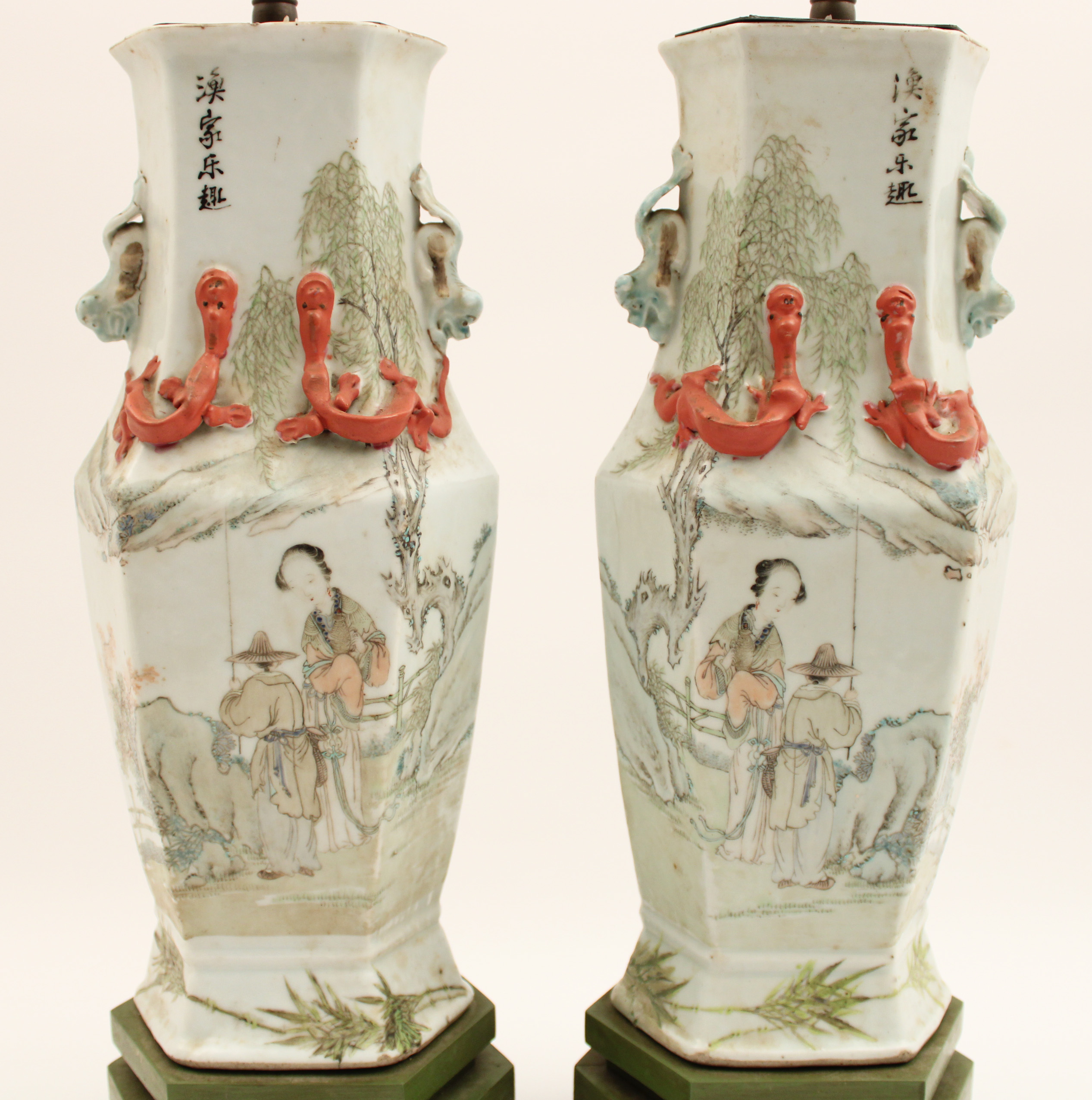 PR OF CHINESE HEXAGON FORMED VASES,