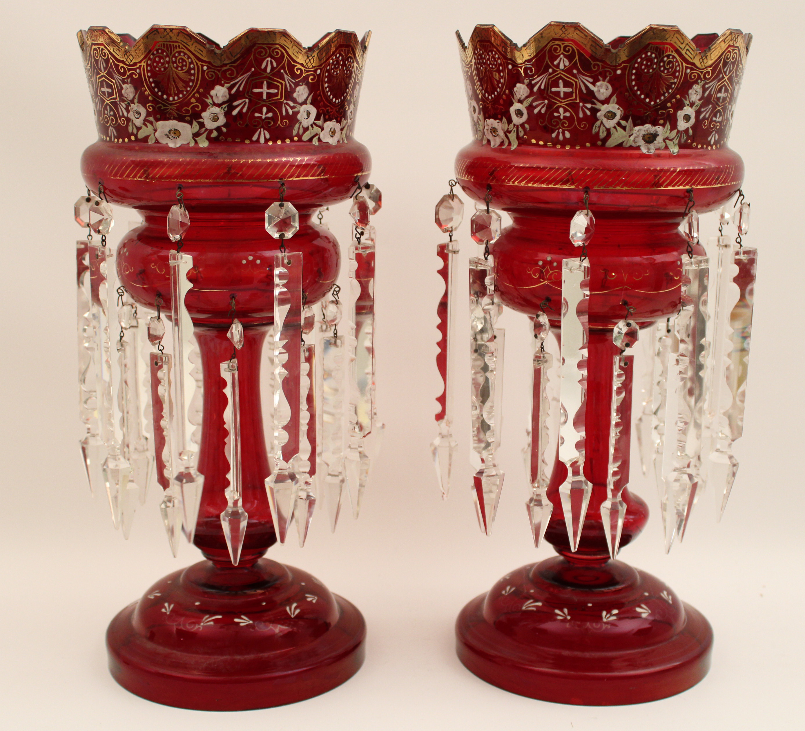 PR OF CRANBERRY AND ENAMEL GLASS