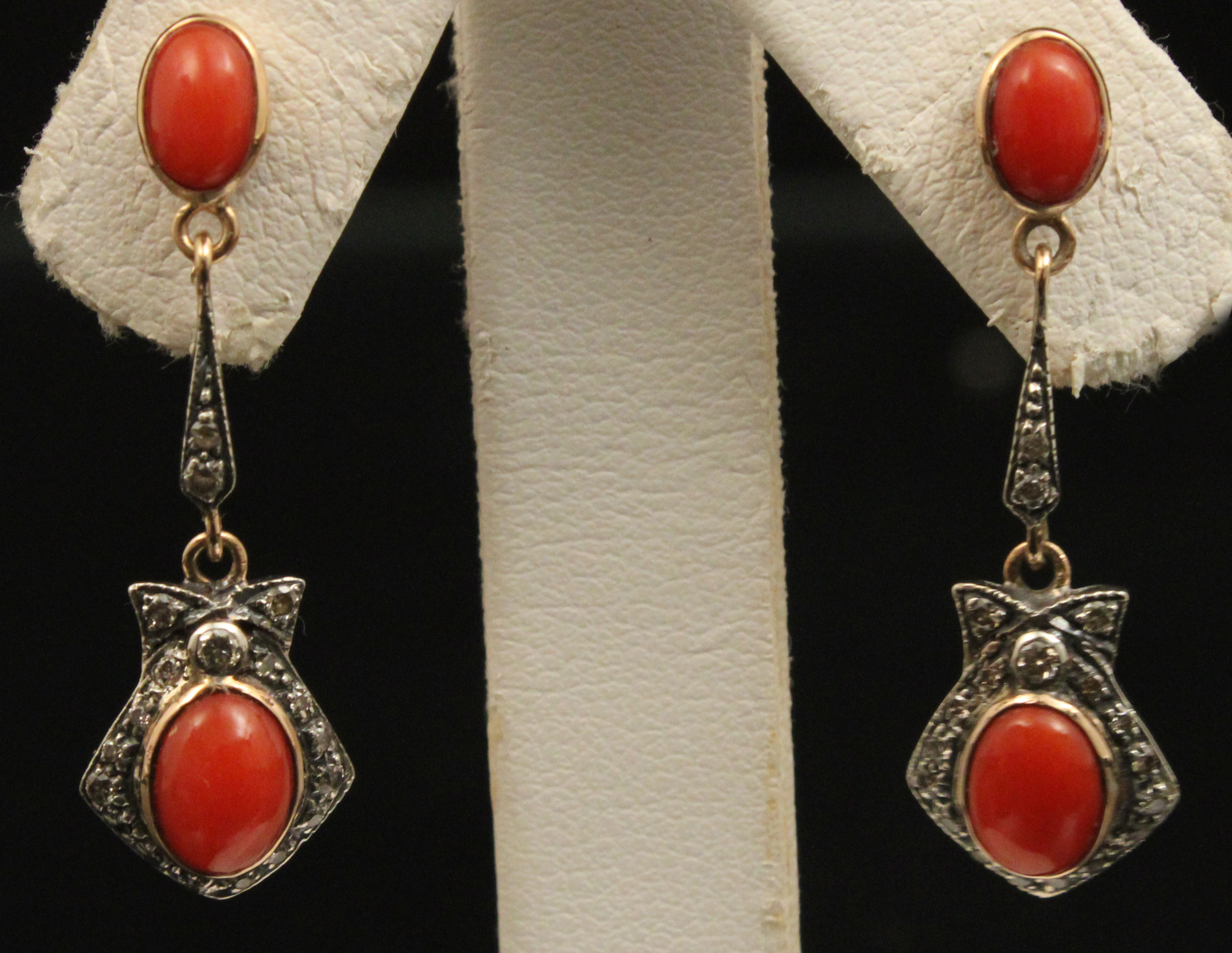 PR OF 18K DIAMOND AND CORAL EARRINGS
