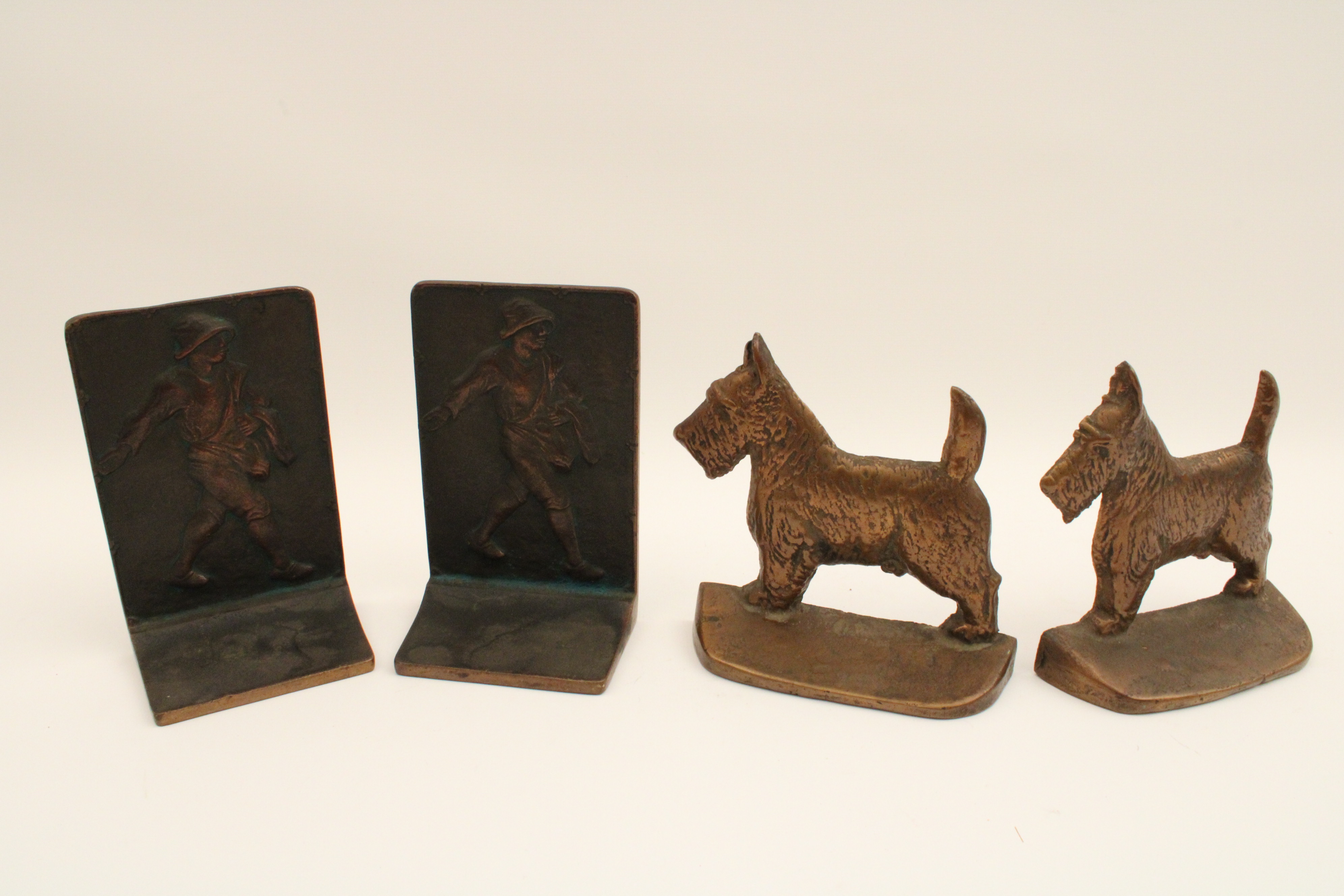 2 PAIRS OF BRONZE BOOKENDS TWO