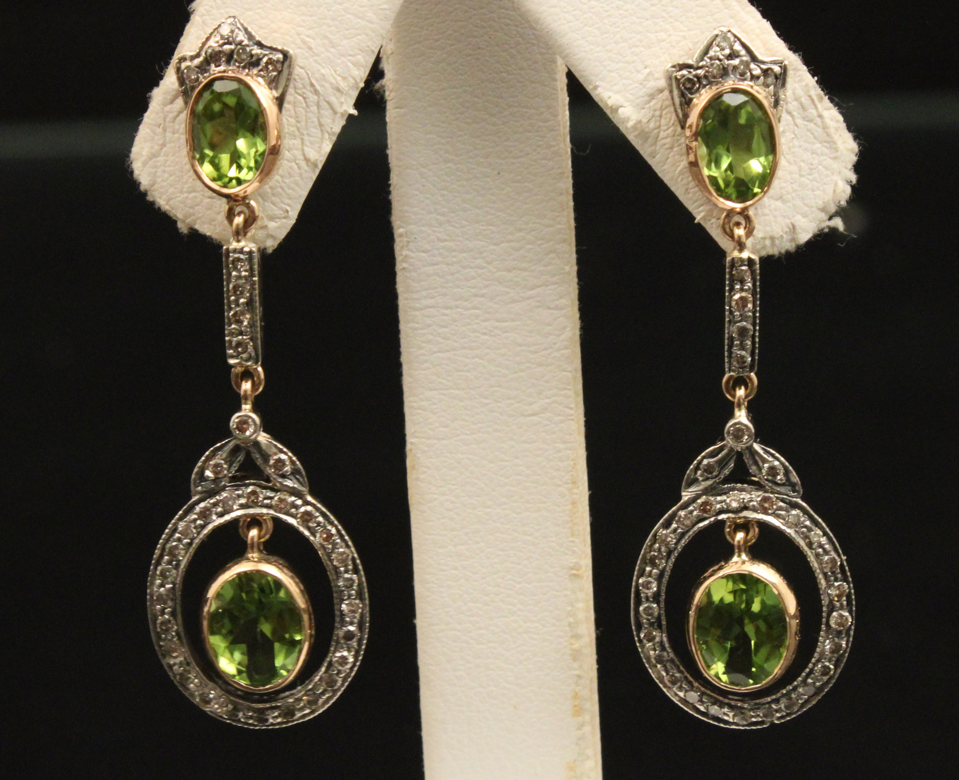 PR OF 18K DIAMOND AND PERIDOT EARRINGS