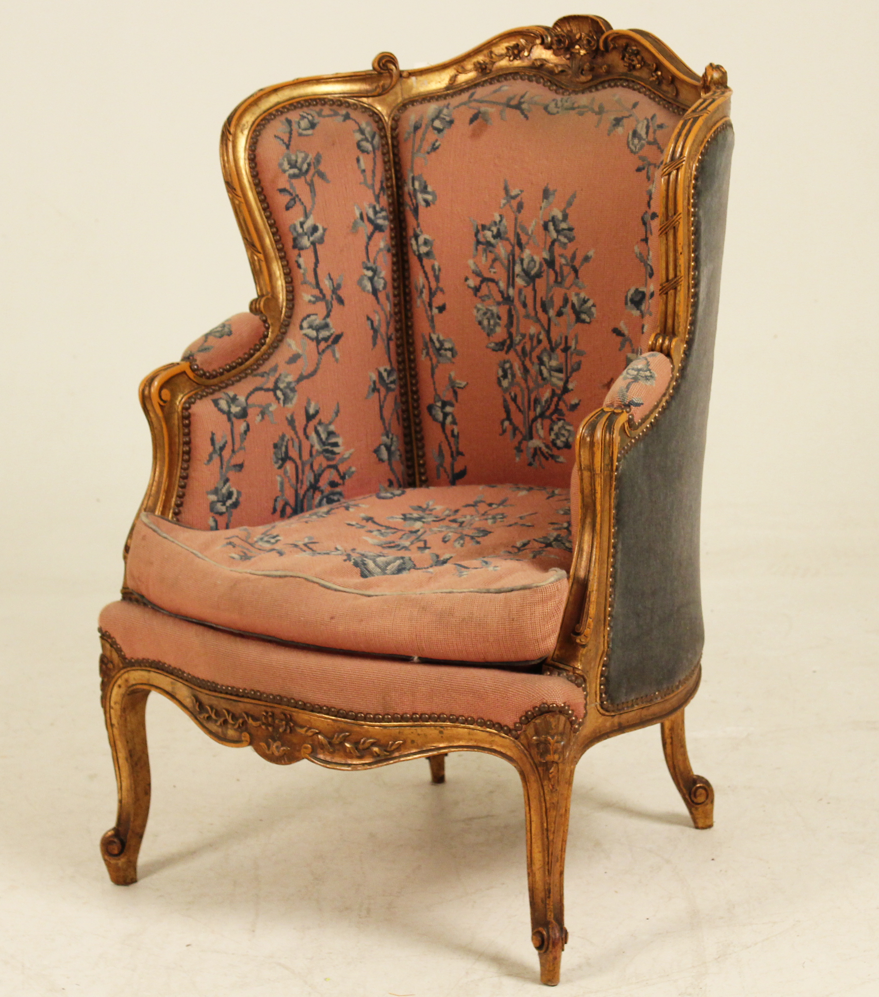 LOUIS XV STYLE CARVED NEEDLEPOINT