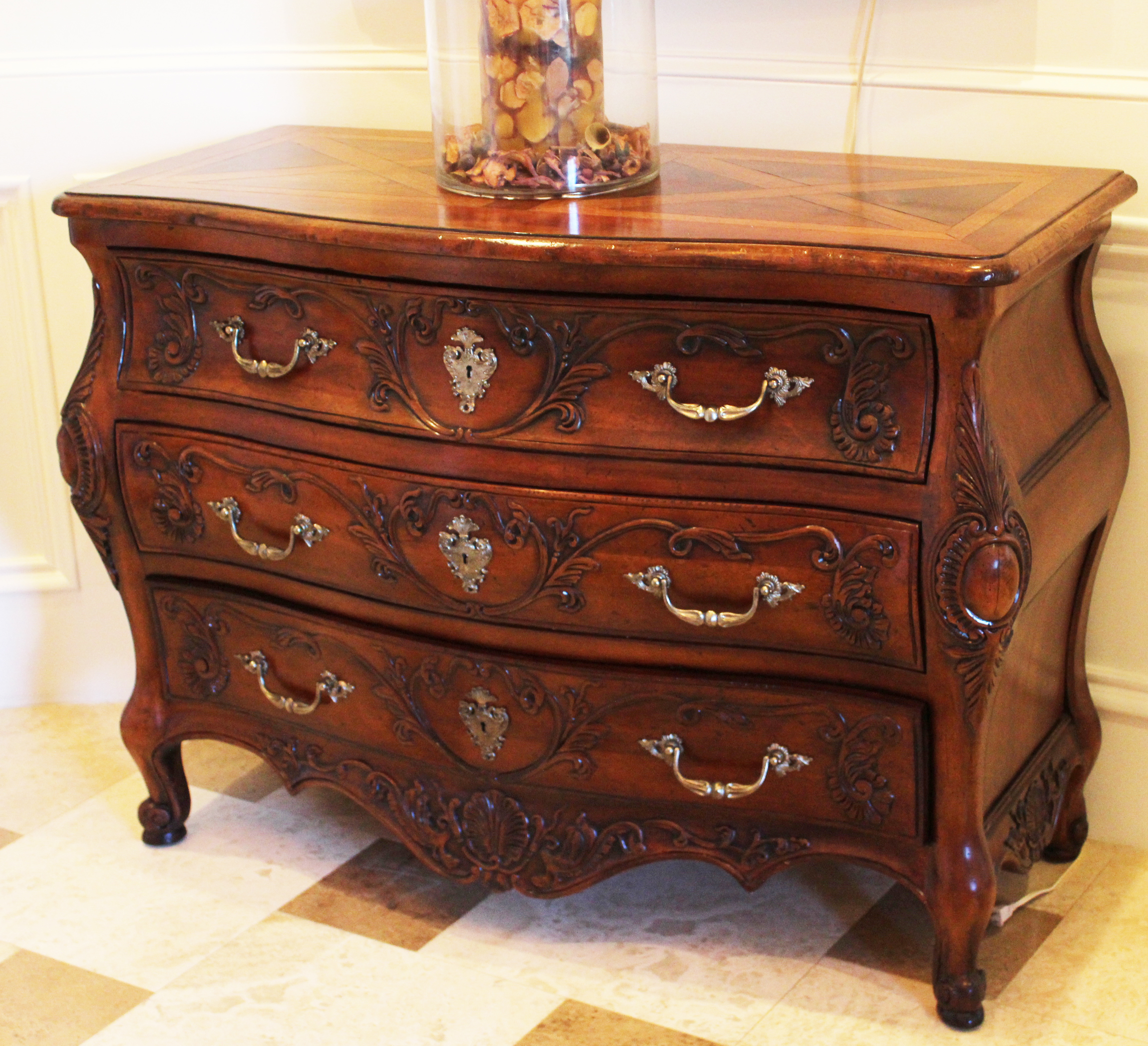 MAHOGANY BOMBE SHAPED COMMODE BY