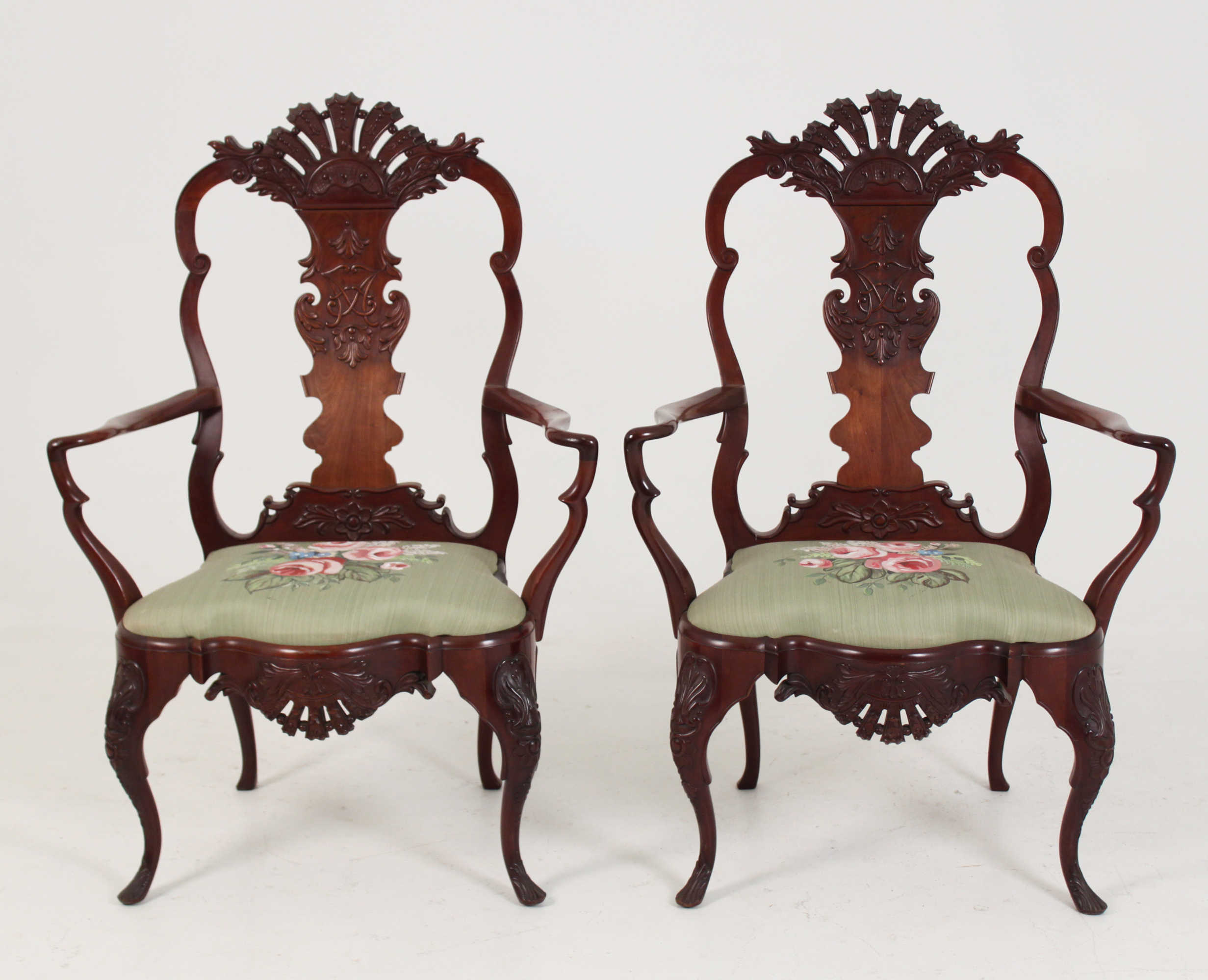 PR OF 19TH C CARVED MAHOGANY PORTUGUESE 35face
