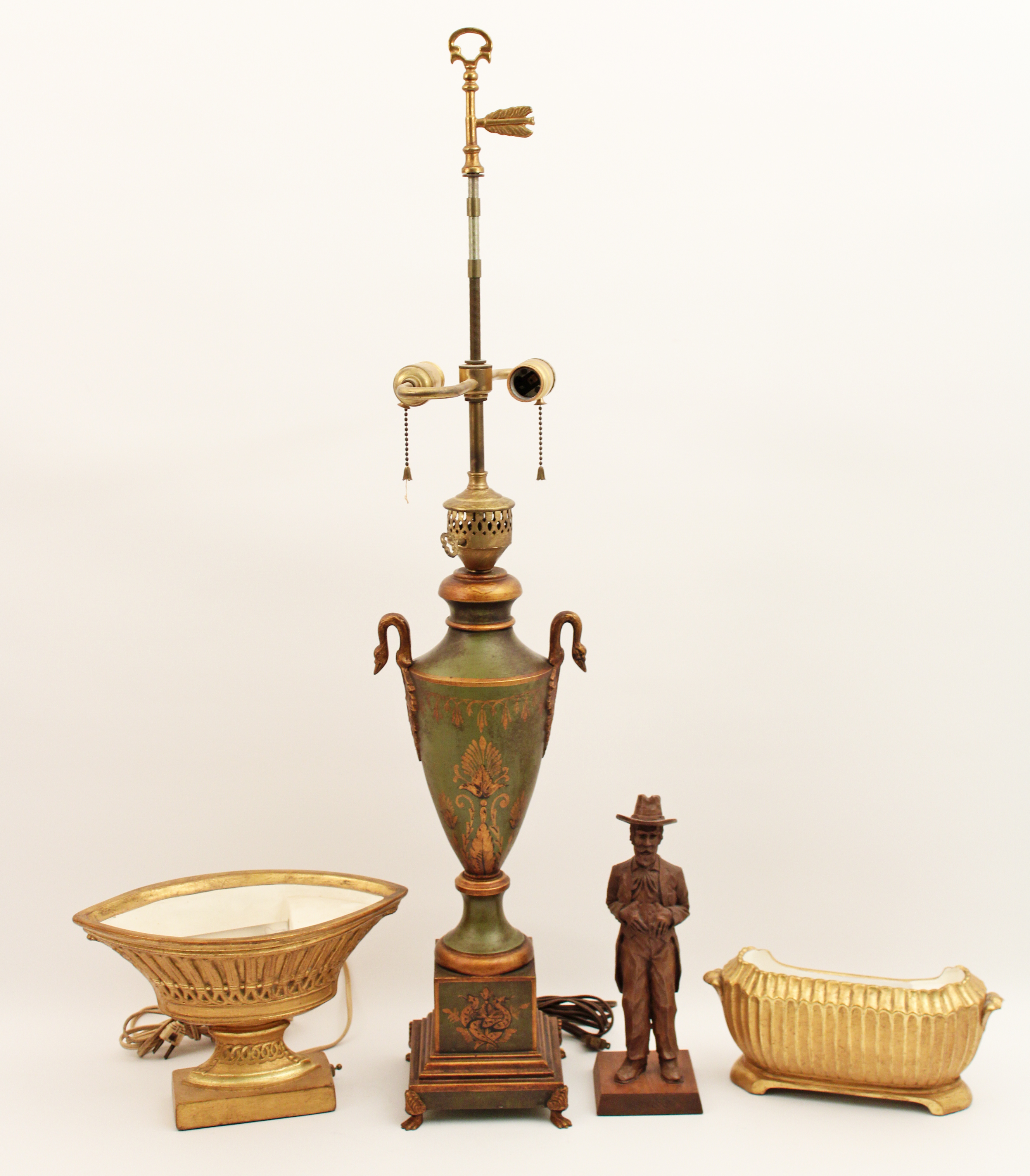 4 PC. LOT OF 3 LAMPS AND WOODEN STATUE