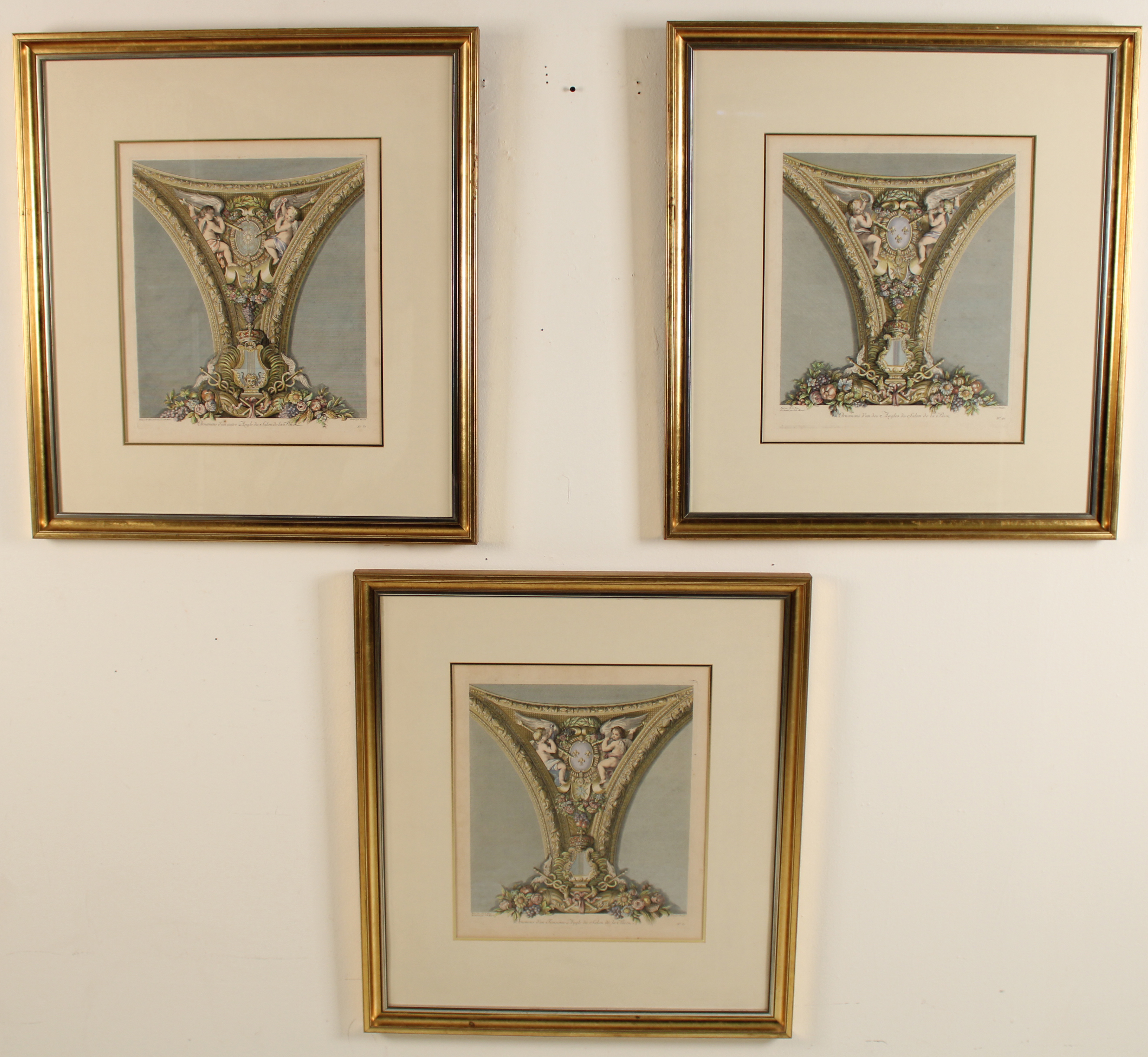 3 FRAMED FRENCH HAND COLORED STEEL 35fbc2