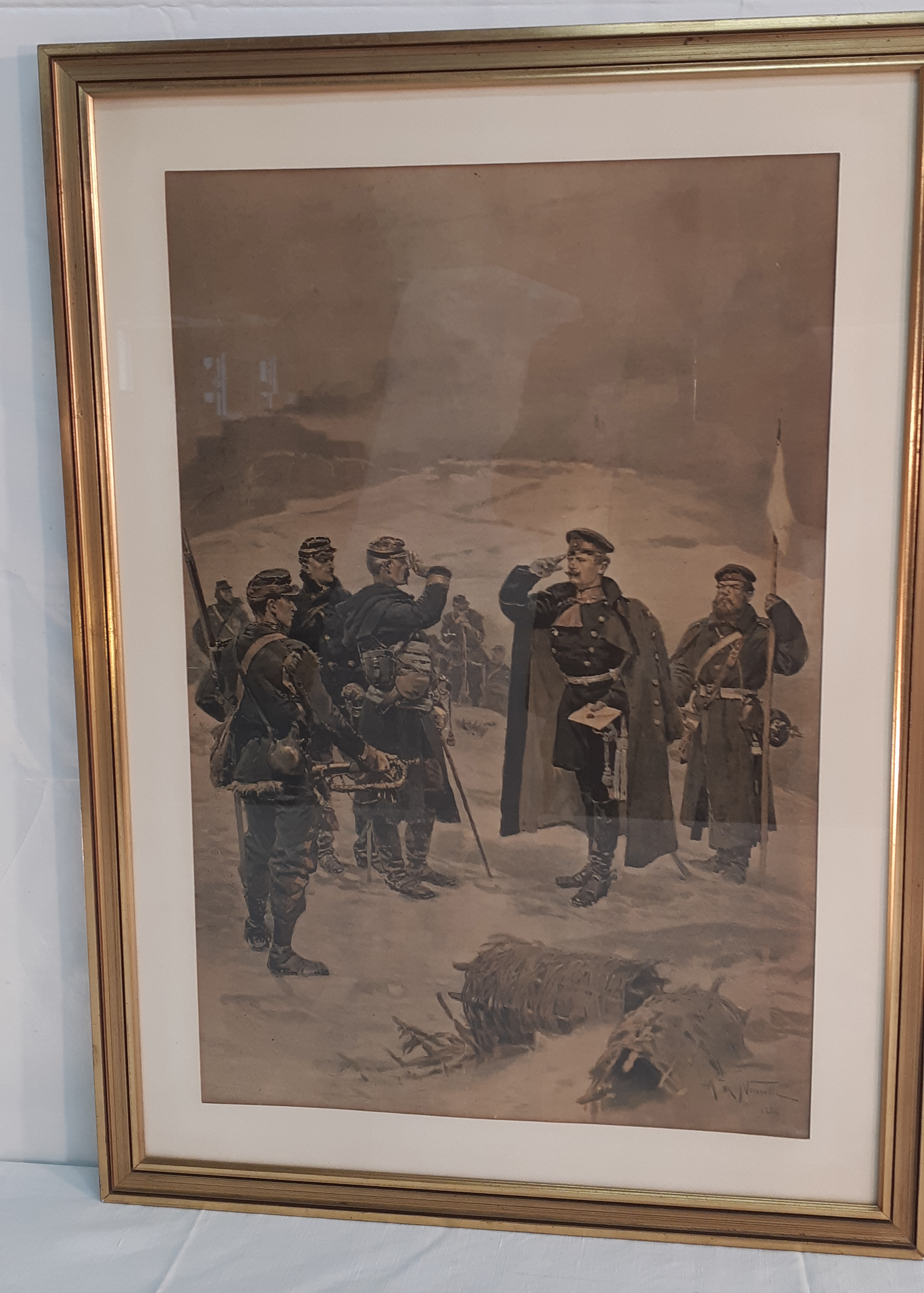 FRENCH SIGNED FRAMED MILITARY ENGRAVING