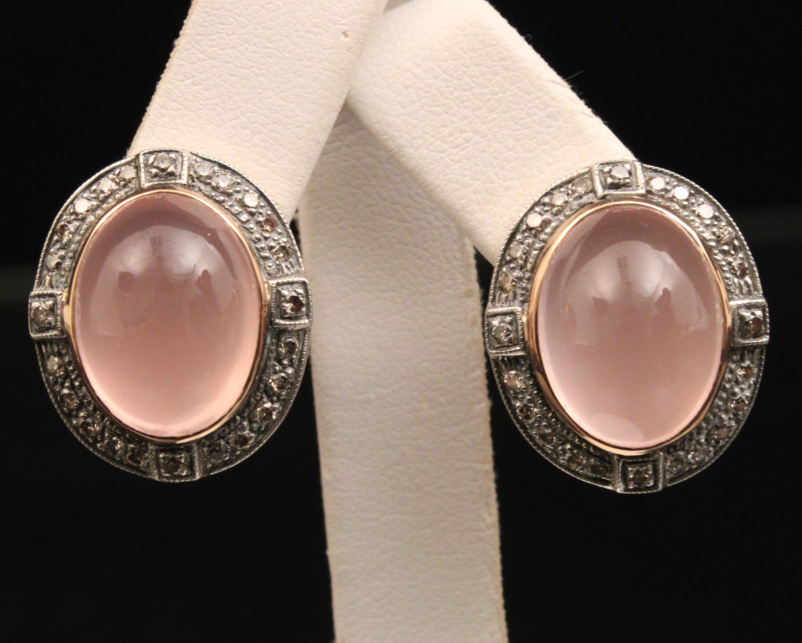 PR OF 18K GOLD ROSE QUARTZ AND 35fc08