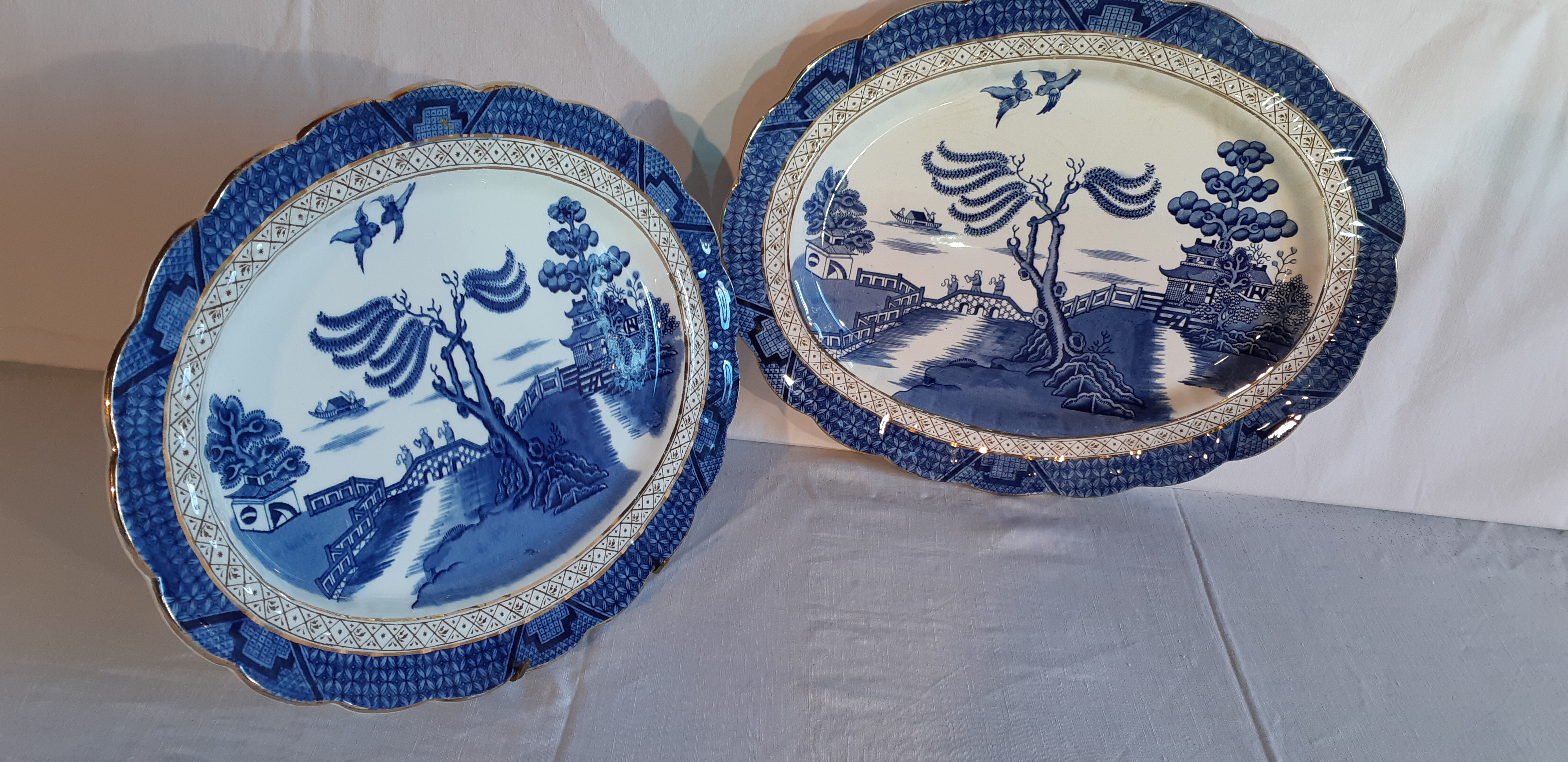 2 BLUE/WHITE BOOTHS TRANSFER WARE PLATTERS