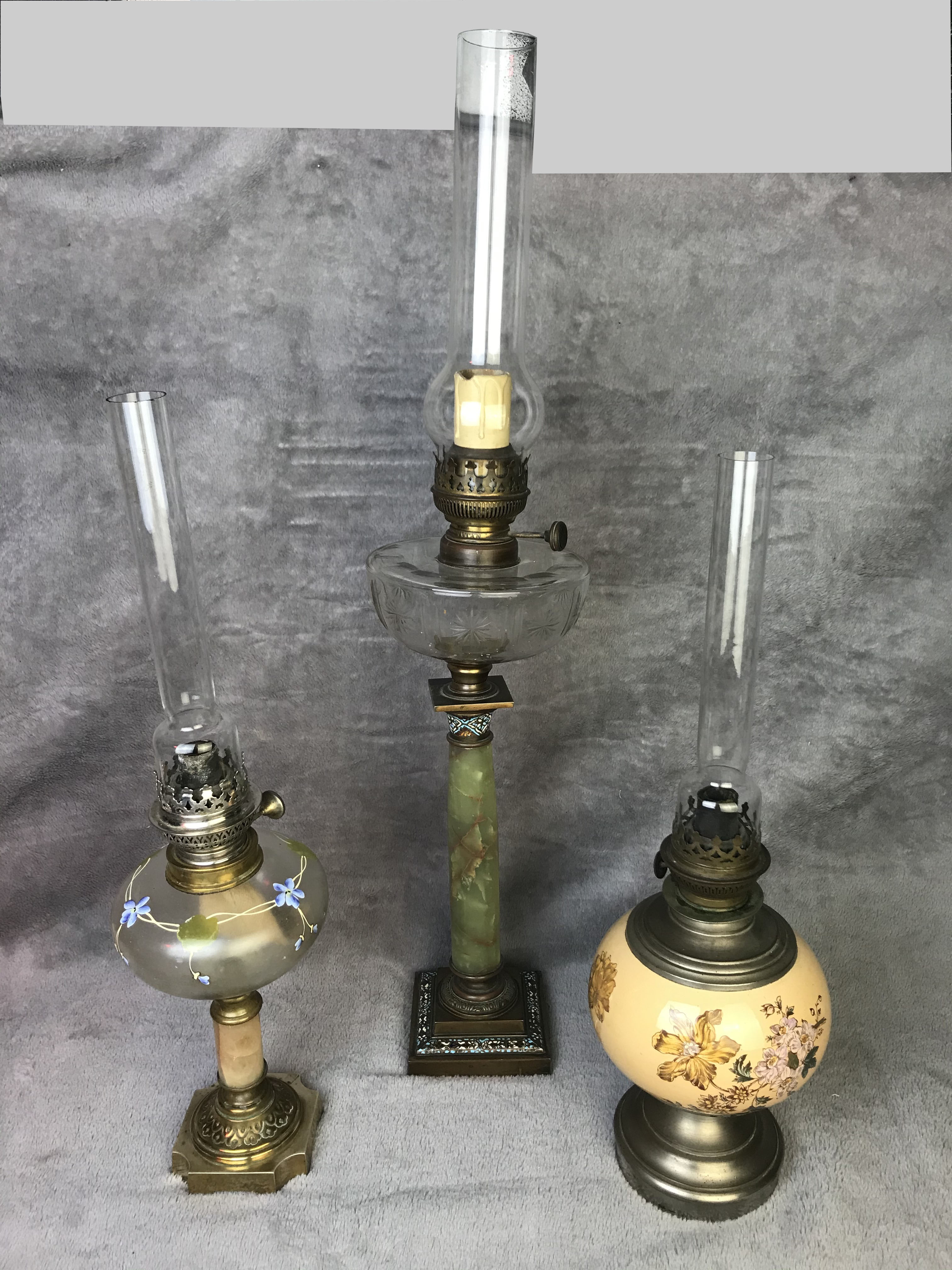 3 MISC OIL LAMPS INCL AN ONYX 35fc43