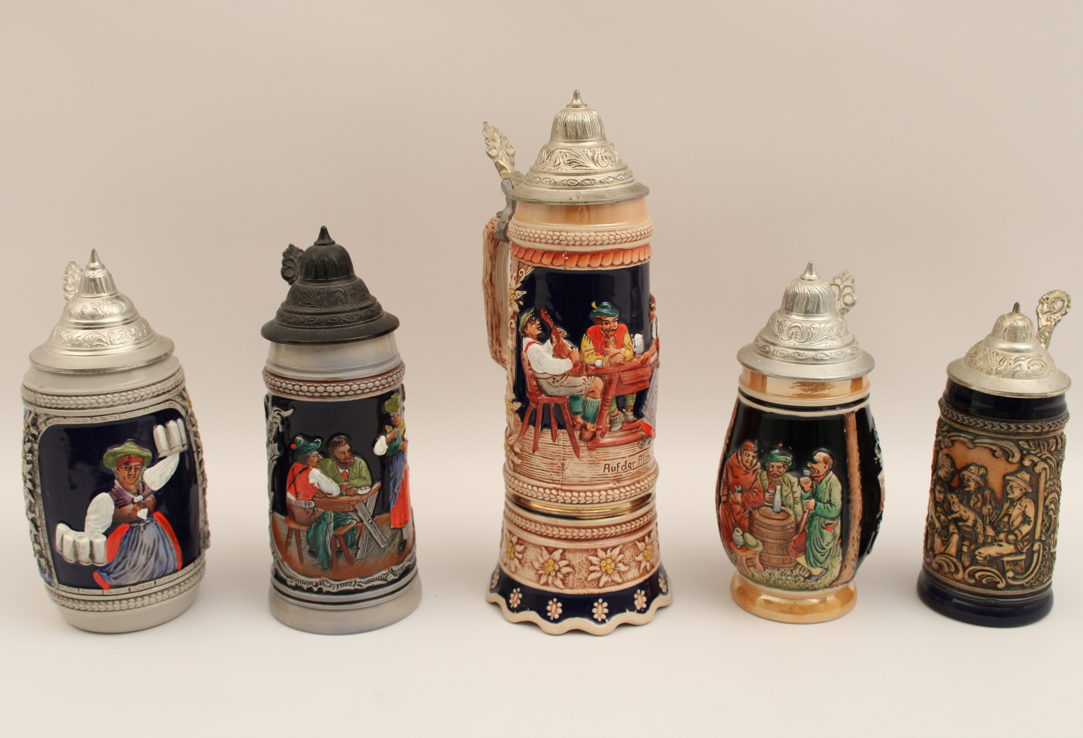 LOT OF 5 GERMAN BEER STEINS MISC.