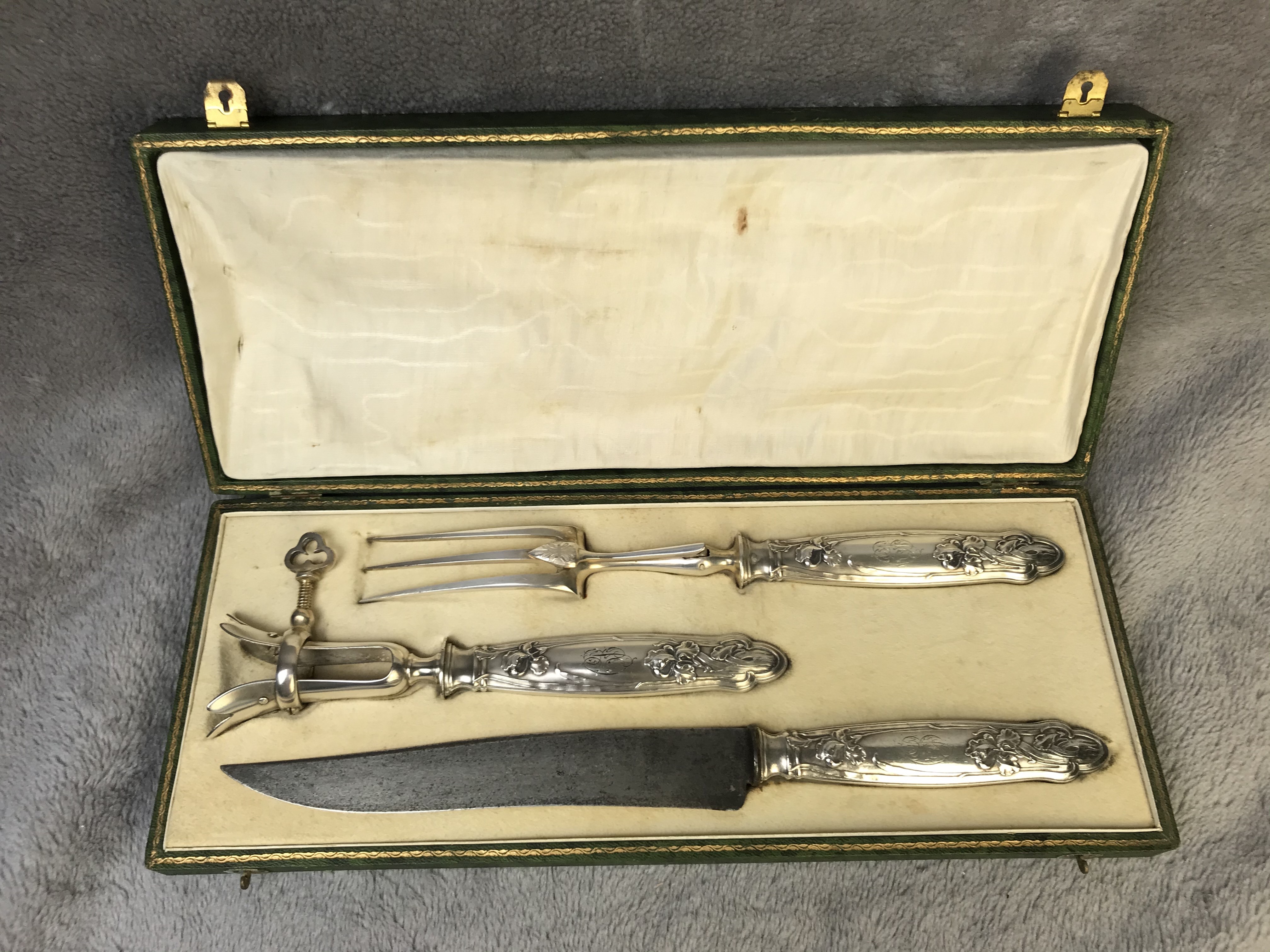 3 PC FRENCH SILVER CARVING SET 35fc67