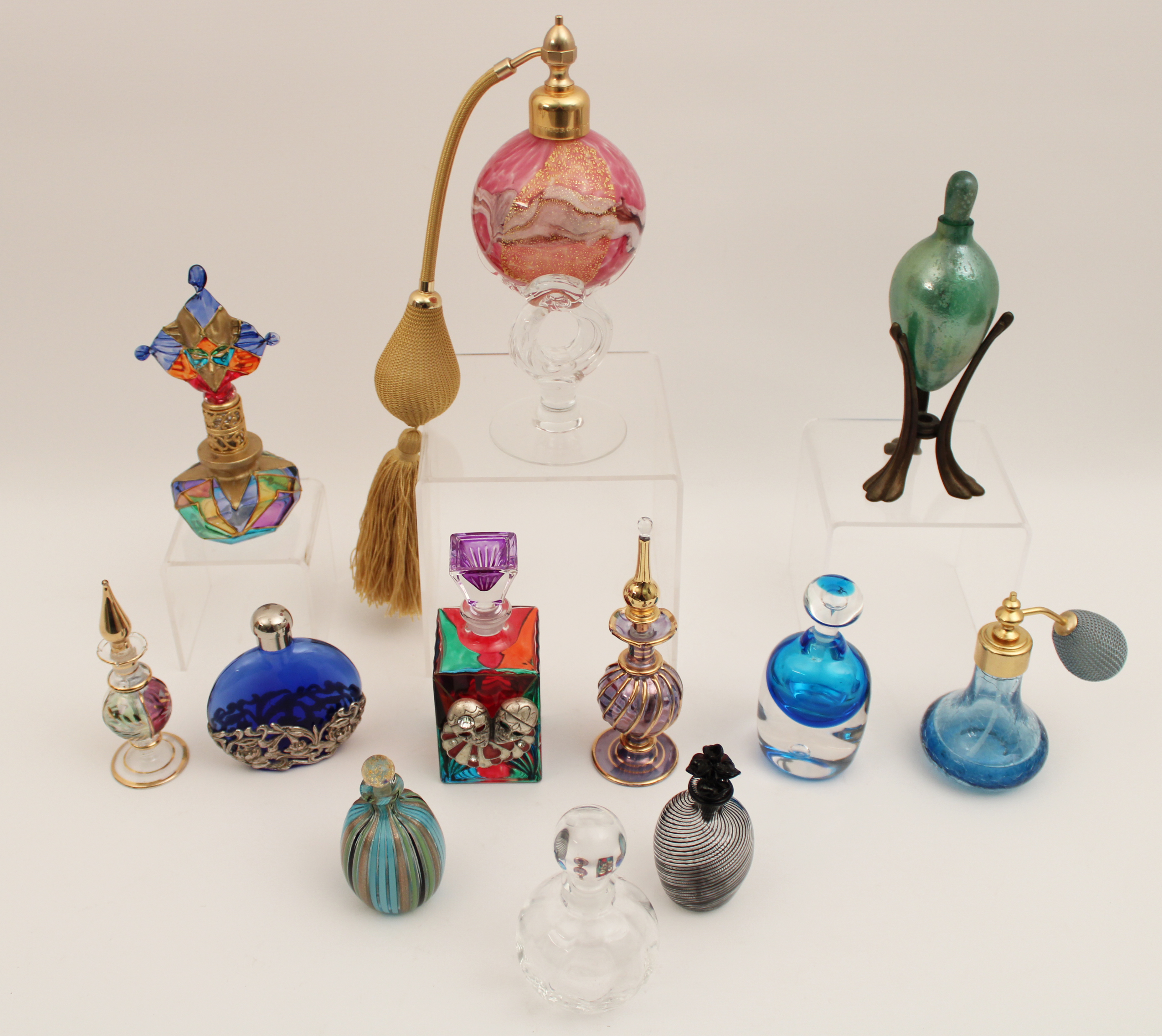 12 ART GLASS PERFUME BOTTLES GROUP OF