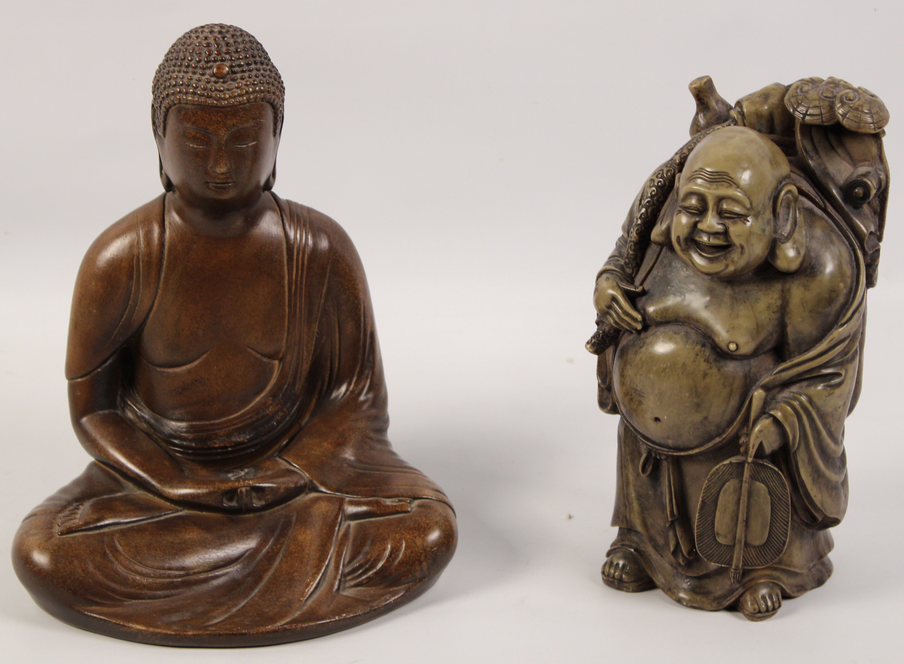 2 CARVED CHINESE BUDDHAS COMPANION 35fc9b