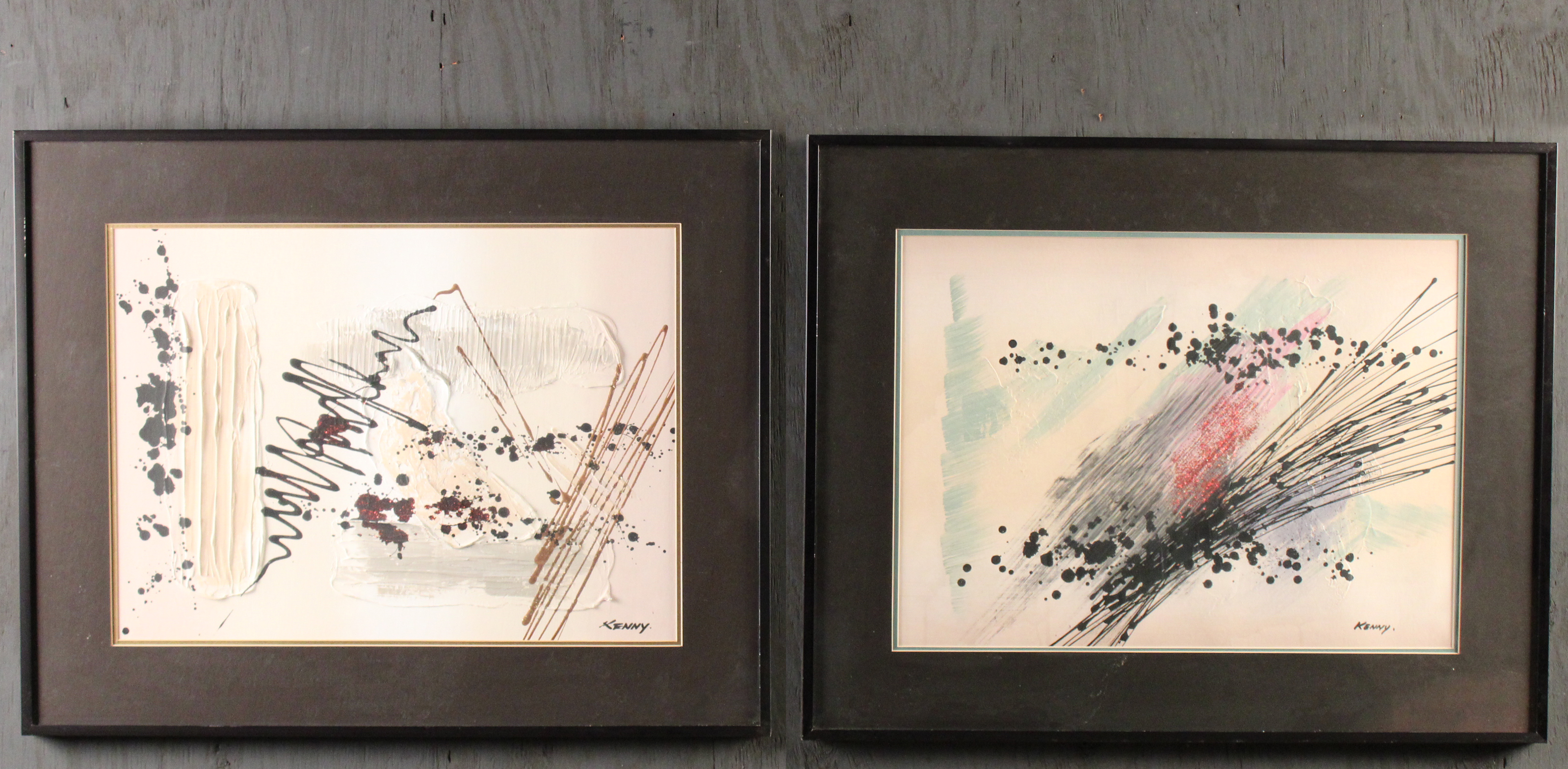 PAIR OF MIXED MEDIA ABSTRACTS,
