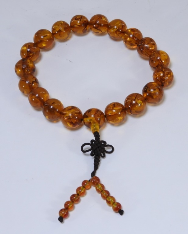 19C CHINESE AMBER BEAD NECKLACE 35fdb0