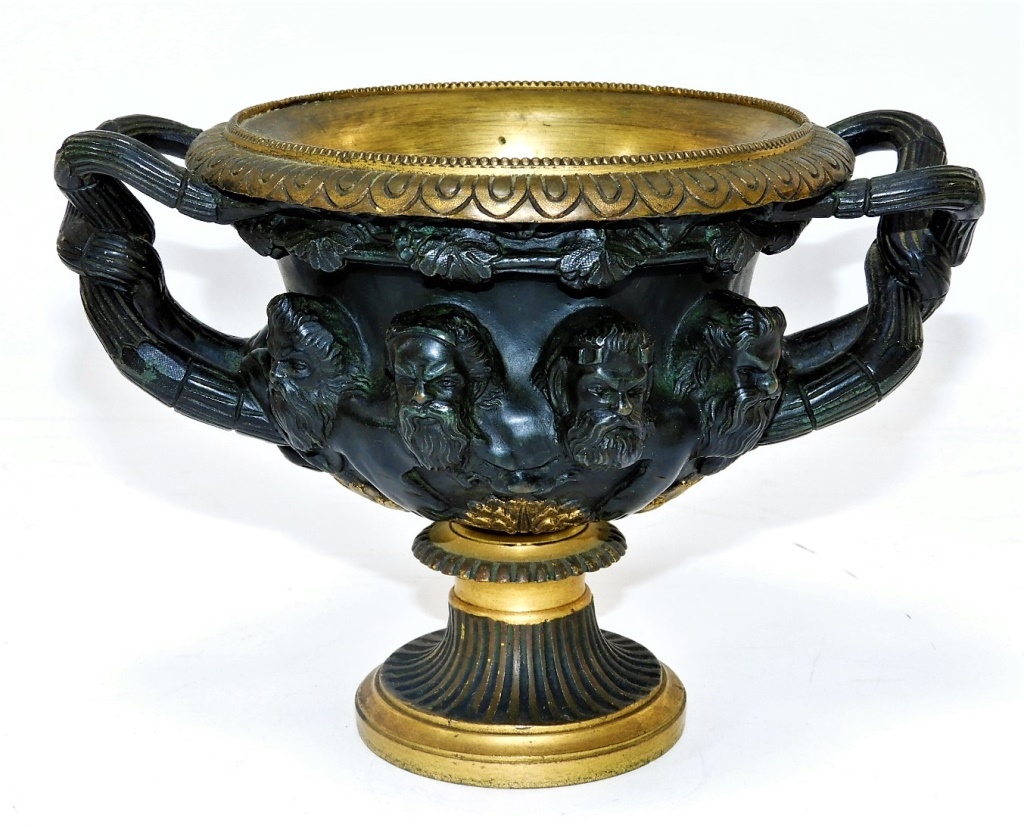 FRENCH BRONZE FIGURAL TWO HANDLED