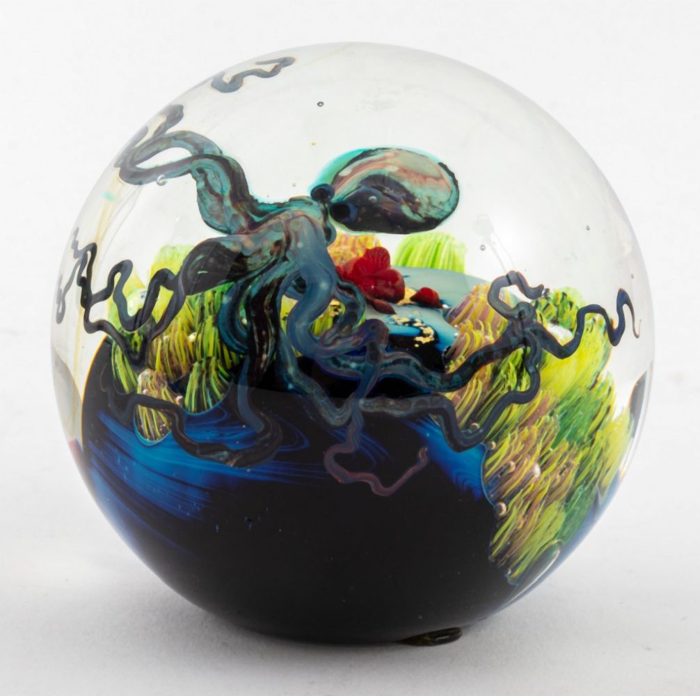 JOSH SIMPSON ART GLASS MARINE LIFE PAPERWEIGHT