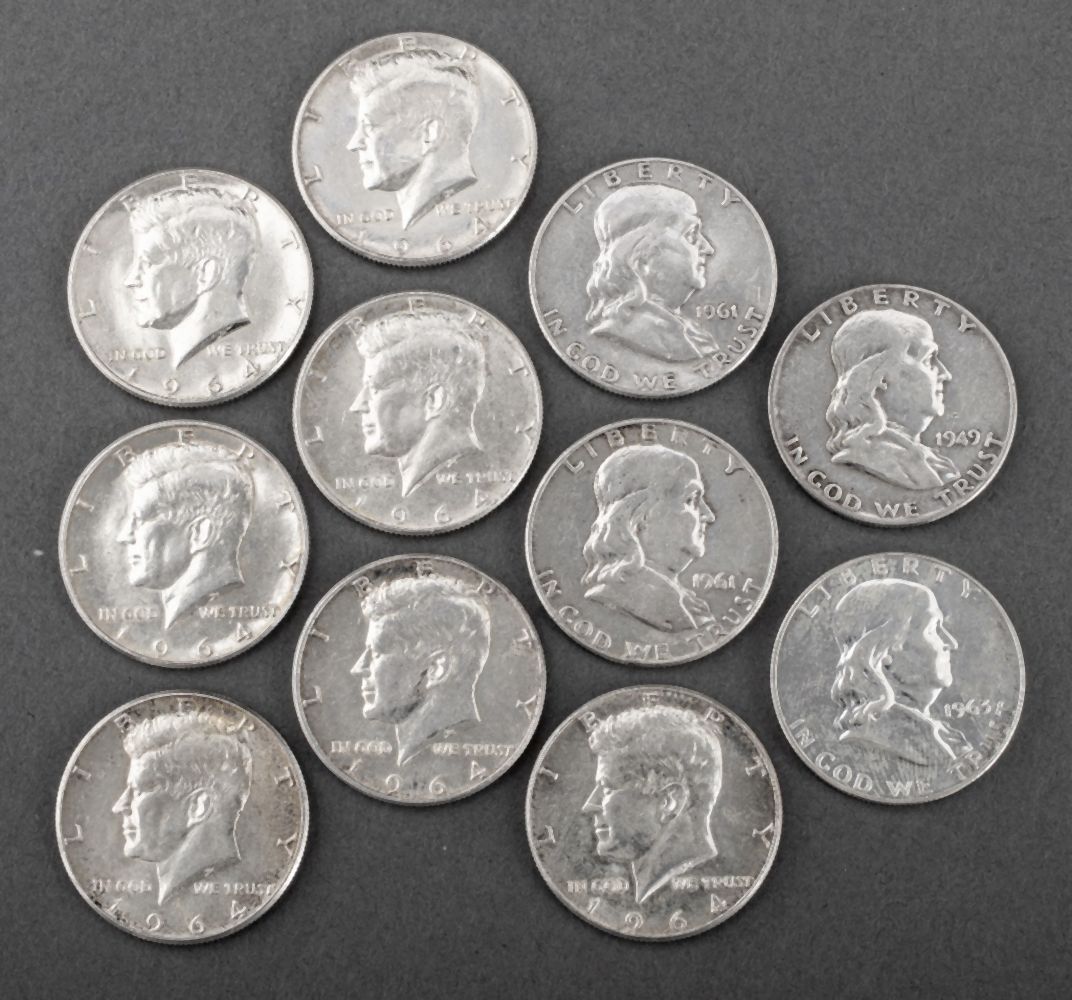 U.S. HALF DOLLAR SILVER COINS, 11 PIECES