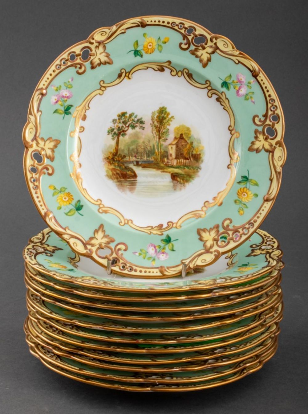 VICTORIAN BONE CHINA DESSERT PLATES,