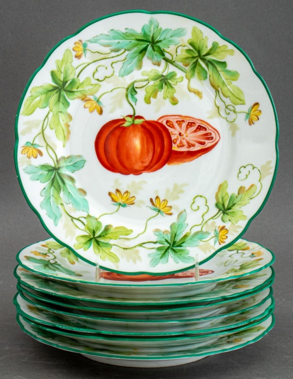 SAXE PORCELAIN HAND-PAINTED TOMATO PLATES,