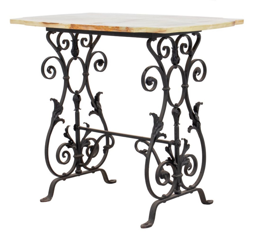 WROUGHT IRON AND MEXICAN ONYX TABLE