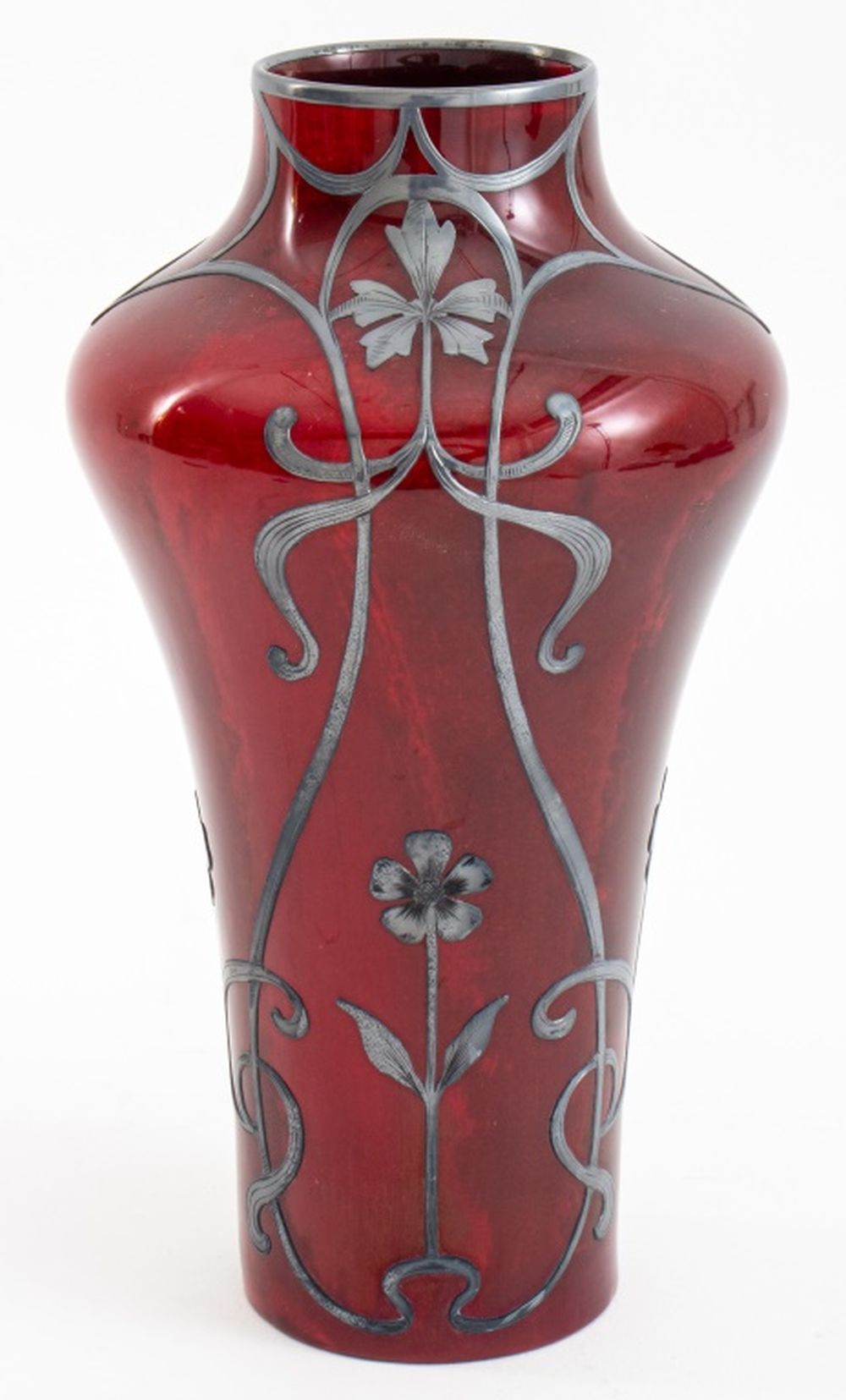 ART NOUVEAU SILVER OVERLAY RED 36009b