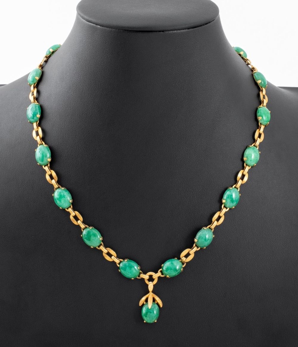 14K YELLOW GOLD JADE NECKLACE 14K 3600bf