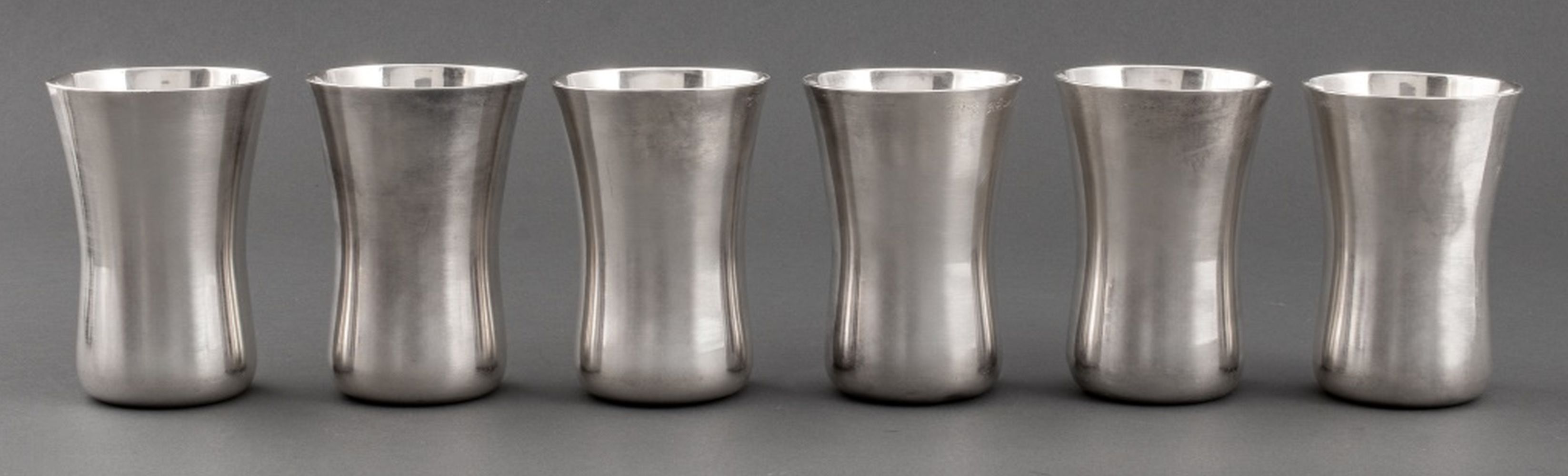 INDIAN SILVER WATER BEAKERS, 6