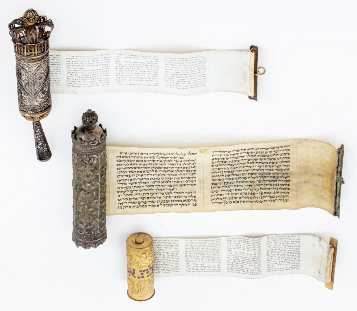 ANTIQUE SCROLLS OF ESTHER IN METAL