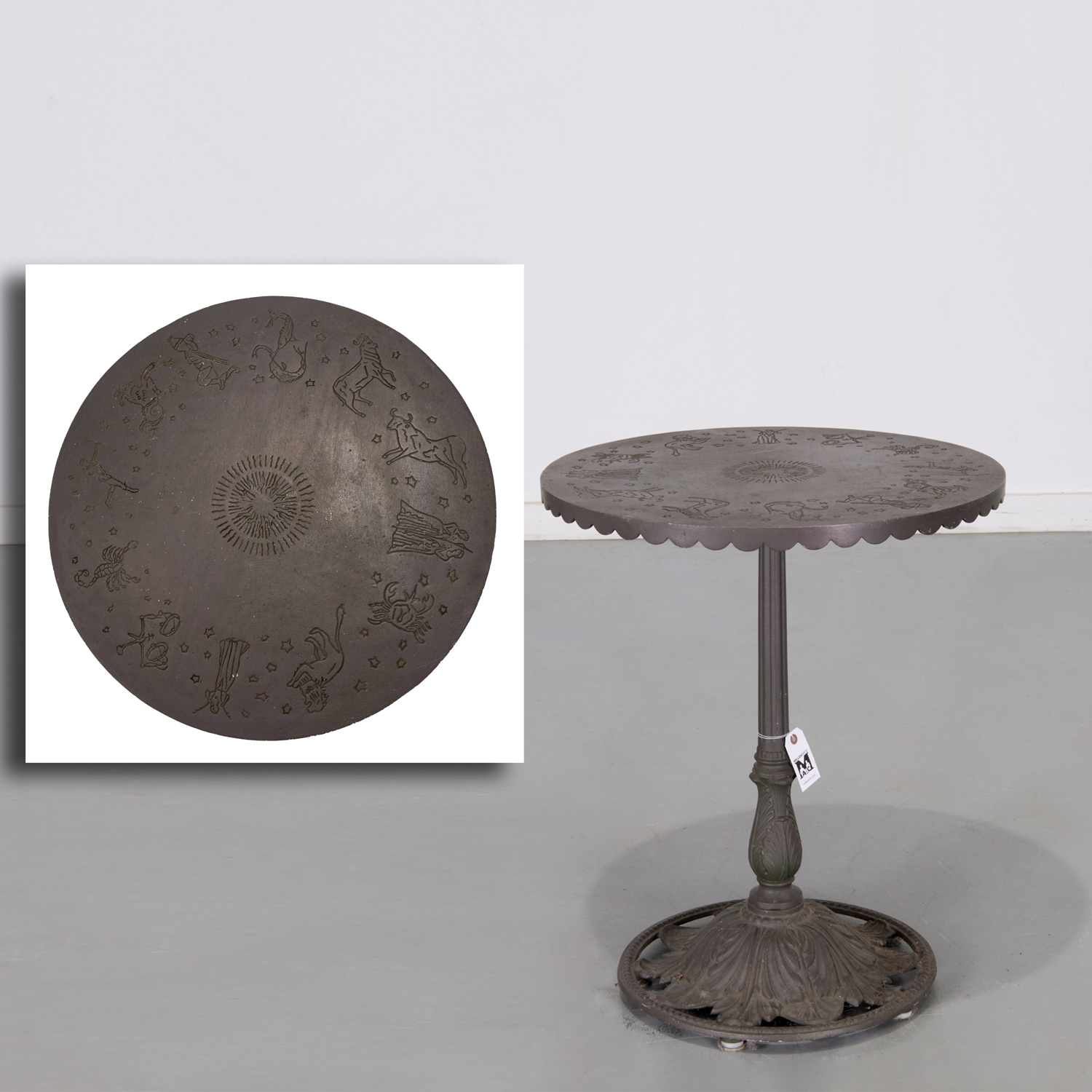 PATINATED CAST METAL 'ZODIAC' TABLE